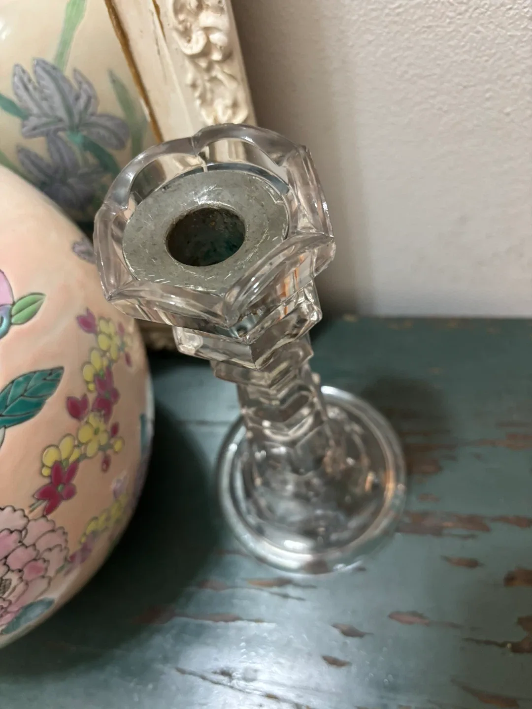 1860 BAKEWELL PEARS "Thistle" Pattern Flint Glass Candlestick image indicator(3)