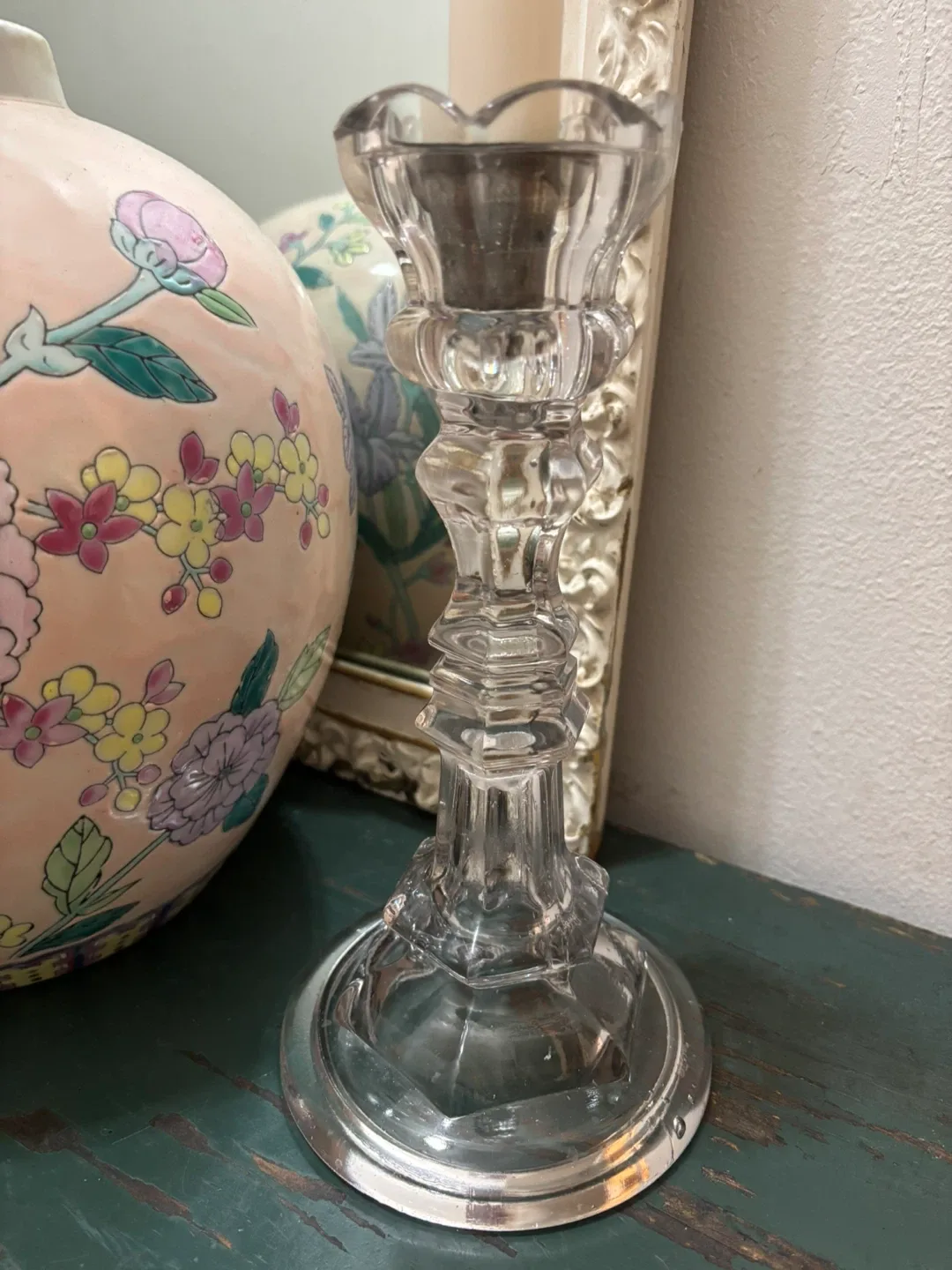 1860 BAKEWELL PEARS "Thistle" Pattern Flint Glass Candlestick image indicator(6)