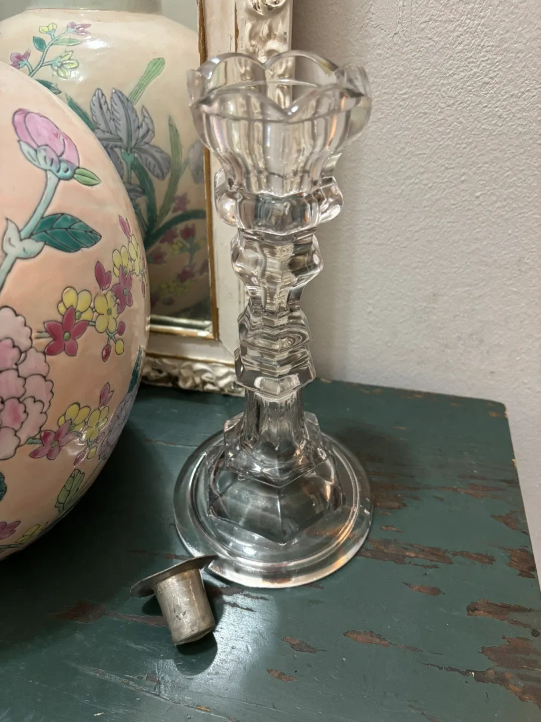 1860 BAKEWELL PEARS "Thistle" Pattern Flint Glass Candlestick image indicator(2)