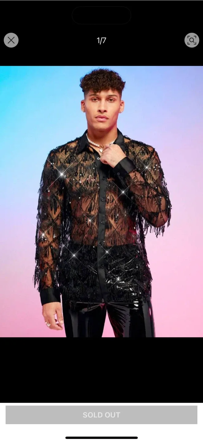 Boohoo Black Sheer Embellished Fringe Shirt image indicator(5)