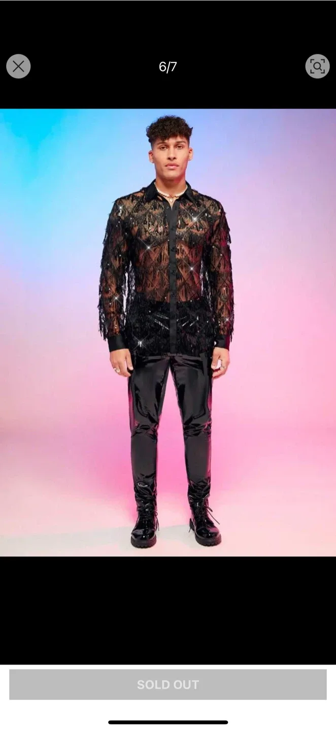 Boohoo Black Sheer Embellished Fringe Shirt image indicator(3)