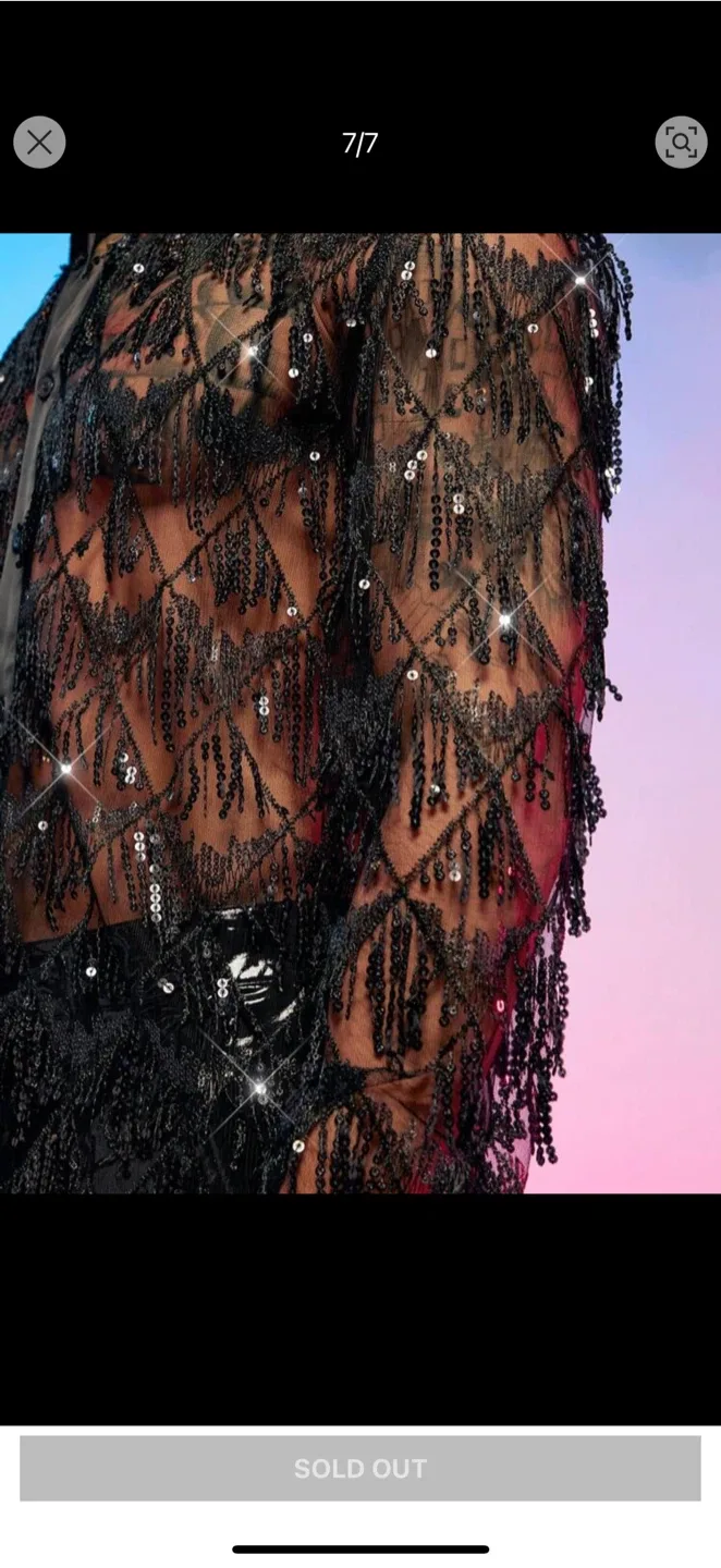 Boohoo Black Sheer Embellished Fringe Shirt image indicator(2)