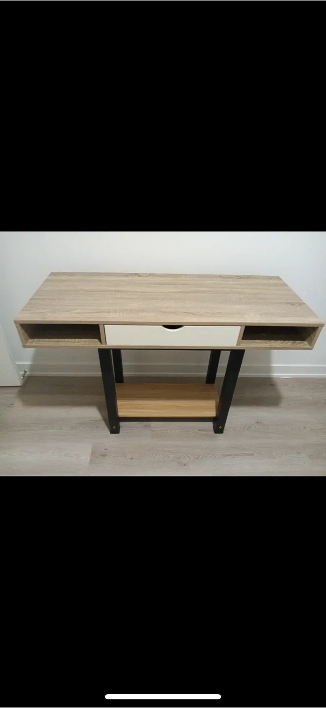 Wood and Black Desk with Drawer thumbnail