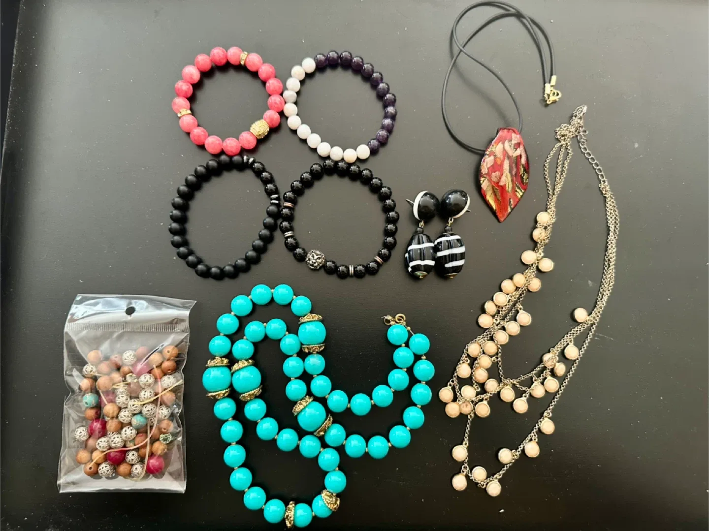 Assorted Jewelry Lot: Necklaces, Bracelets, Earrings, Beads thumbnail