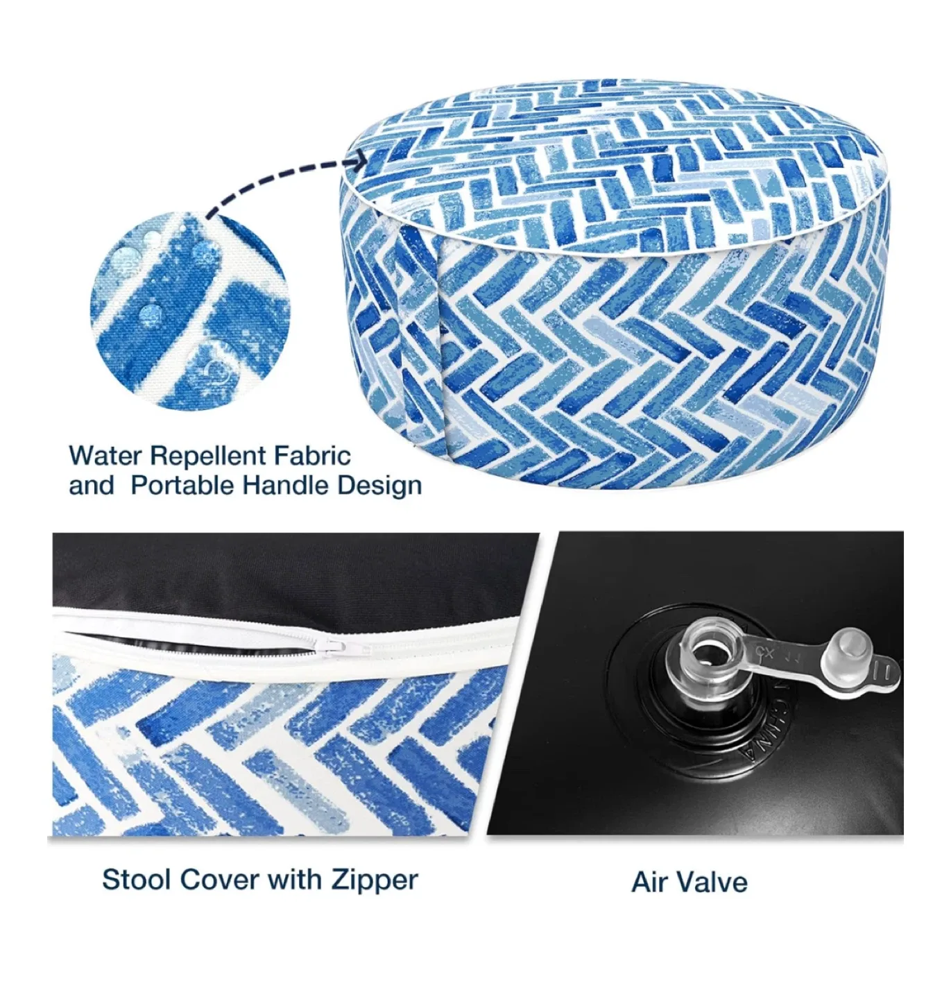 🥕 New Inflatable Ottoman - Blue and White - 21"x9” image indicator(2)