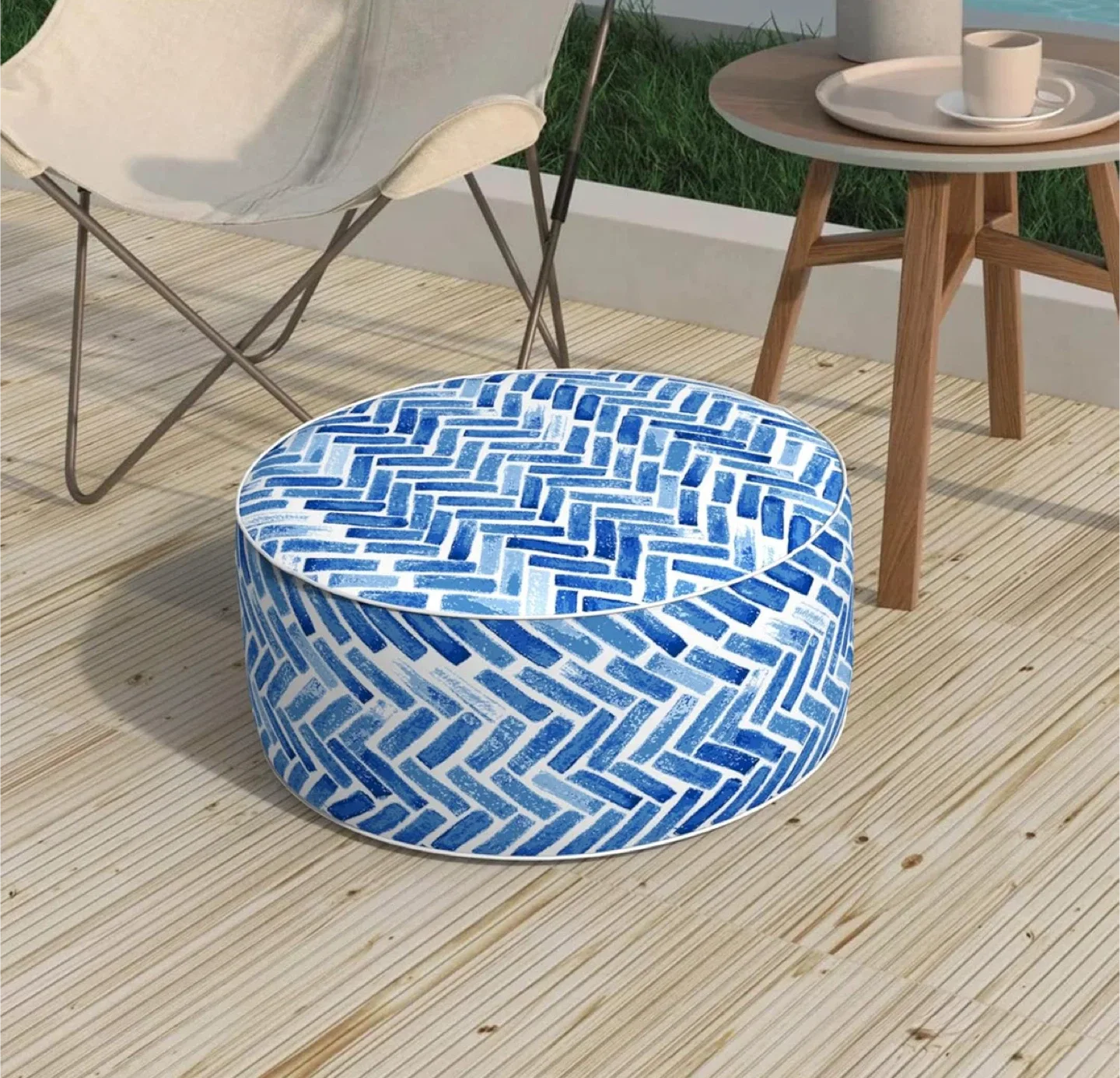 🥕 New Inflatable Ottoman - Blue and White - 21"x9” thumbnail