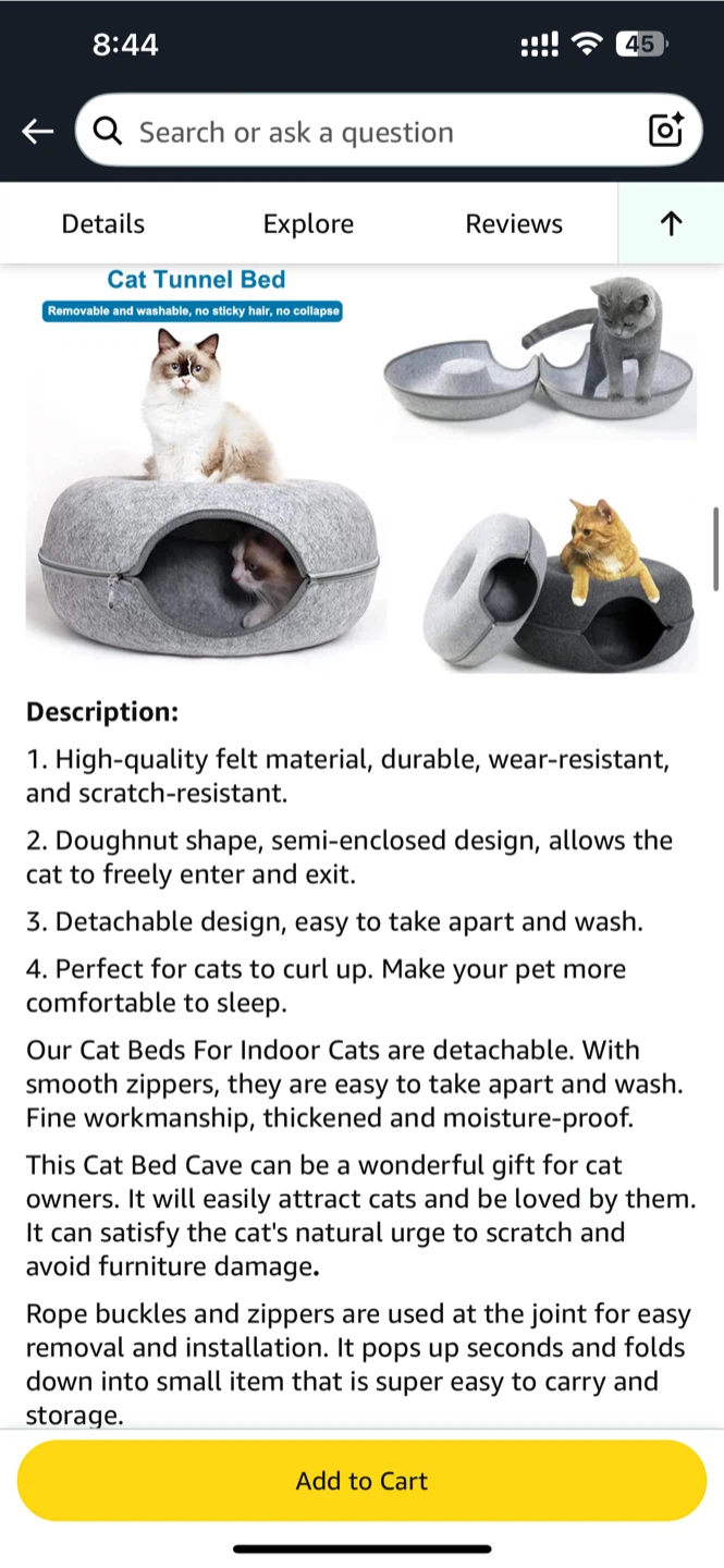 Cat Tunnel Bed / Cave - Felt Material - photo 4