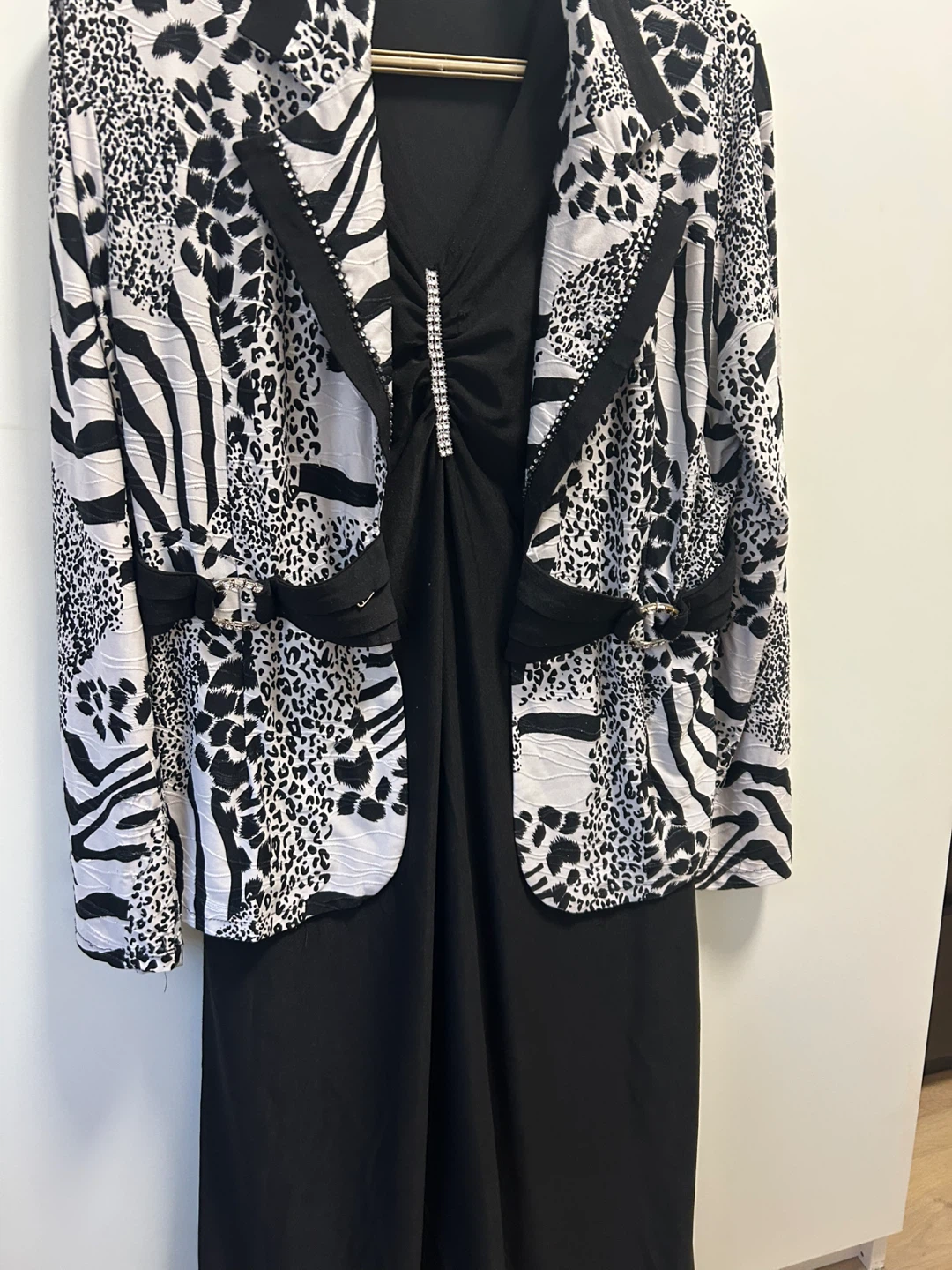 Black Dress with Animal Print Jacket