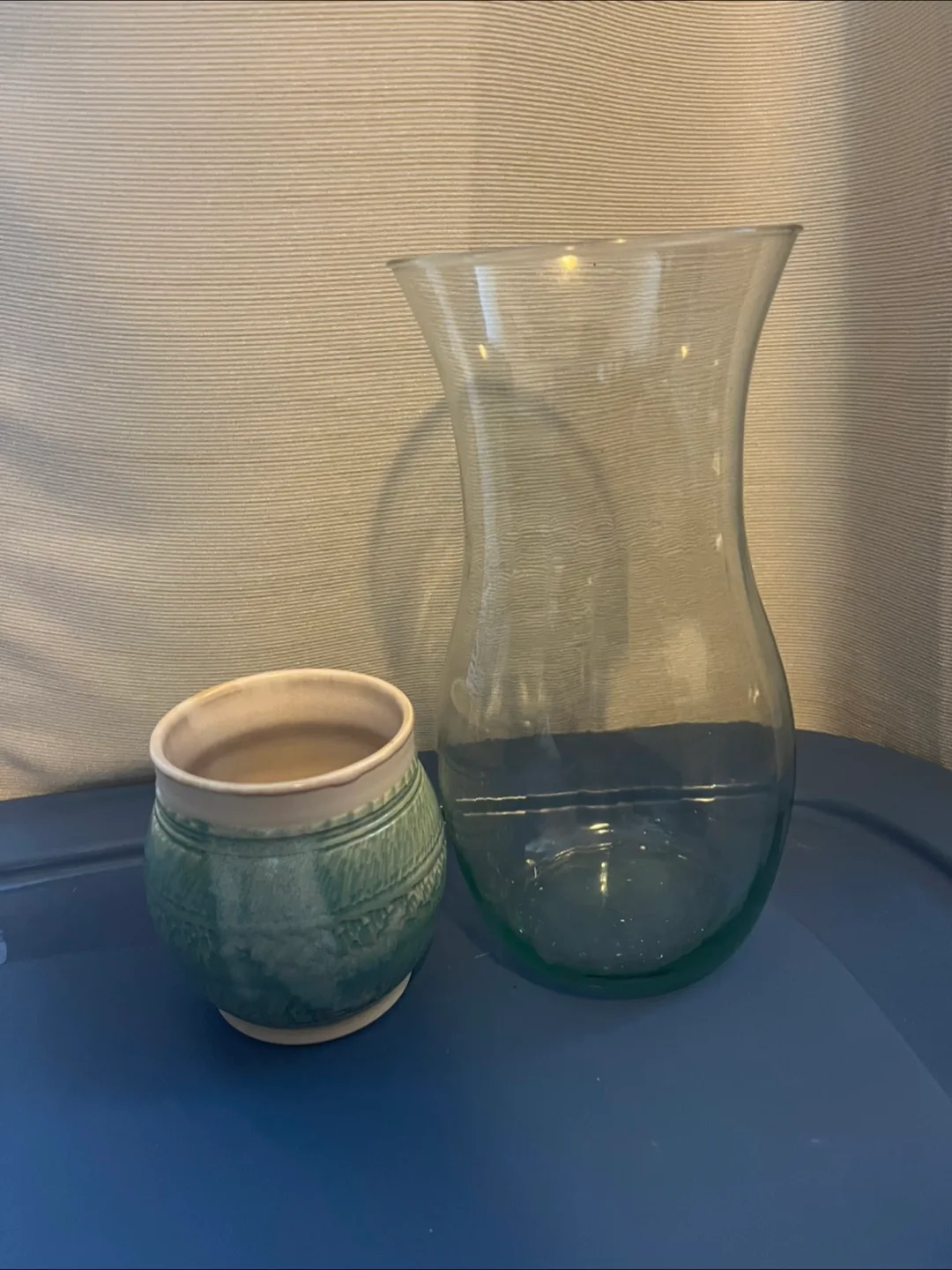 Two Vases - Clear Glass & Green Ceramic thumbnail