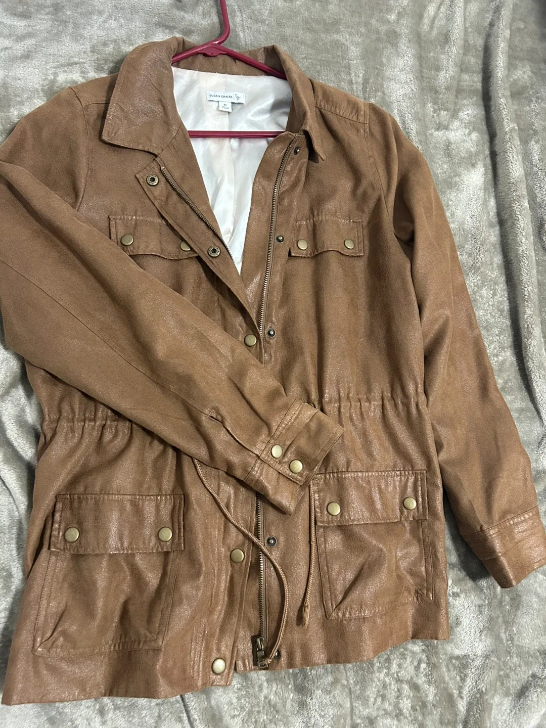 Susan Graver Brown Faux Leather Jacket - Size M thumbnail