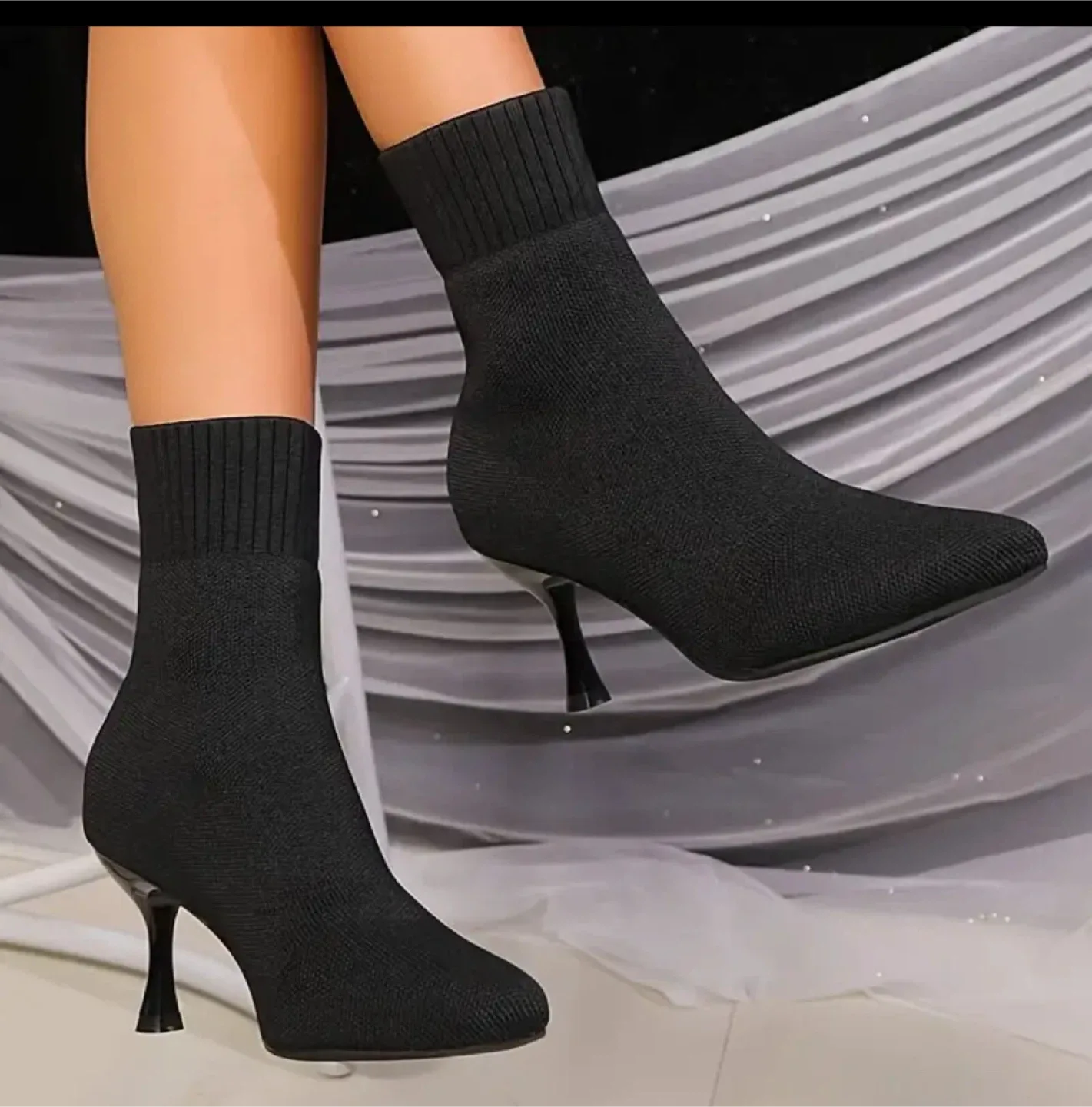 Black Knit Sock Boots, Size 9/10 image indicator(2)