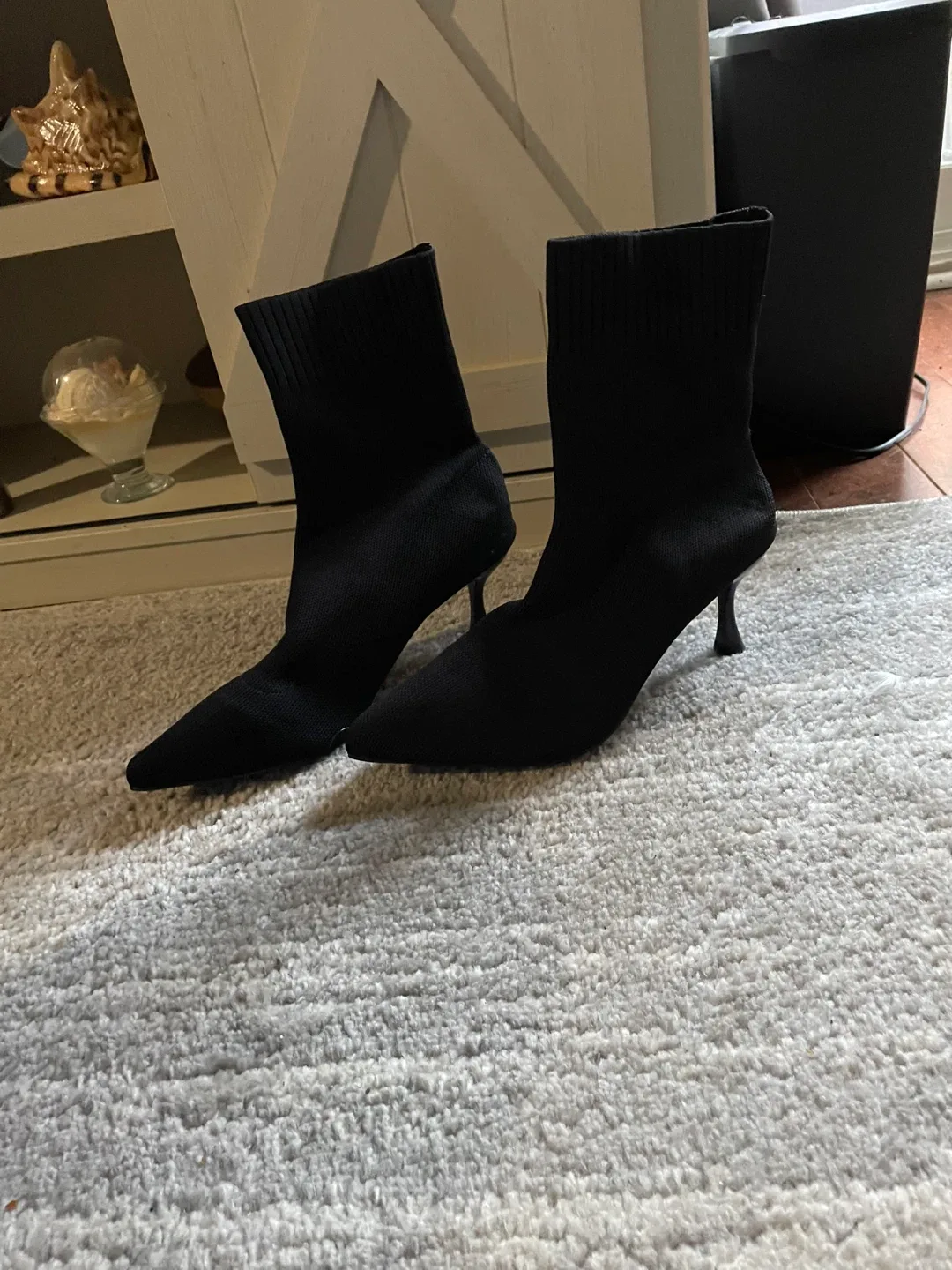 Black Knit Sock Boots, Size 9/10 thumbnail