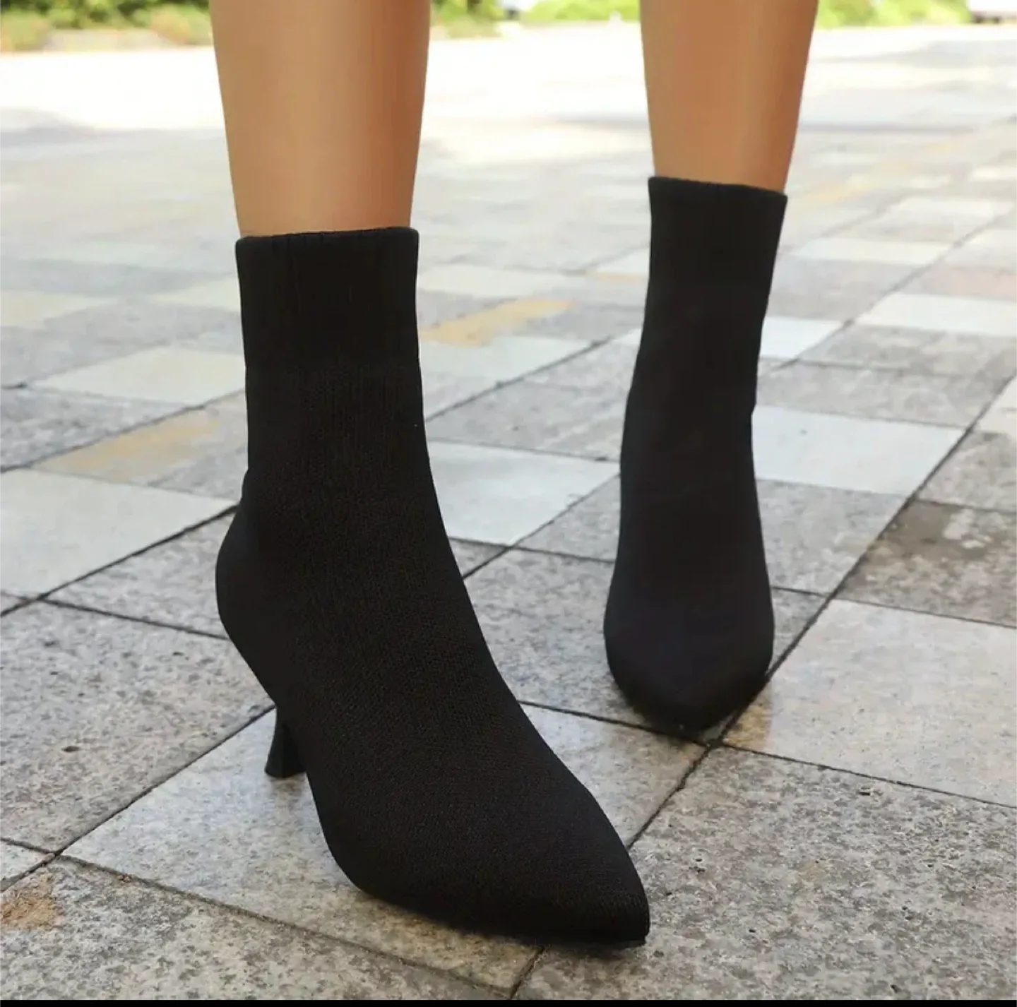 Black Knit Sock Boots, Size 9/10 image indicator(4)
