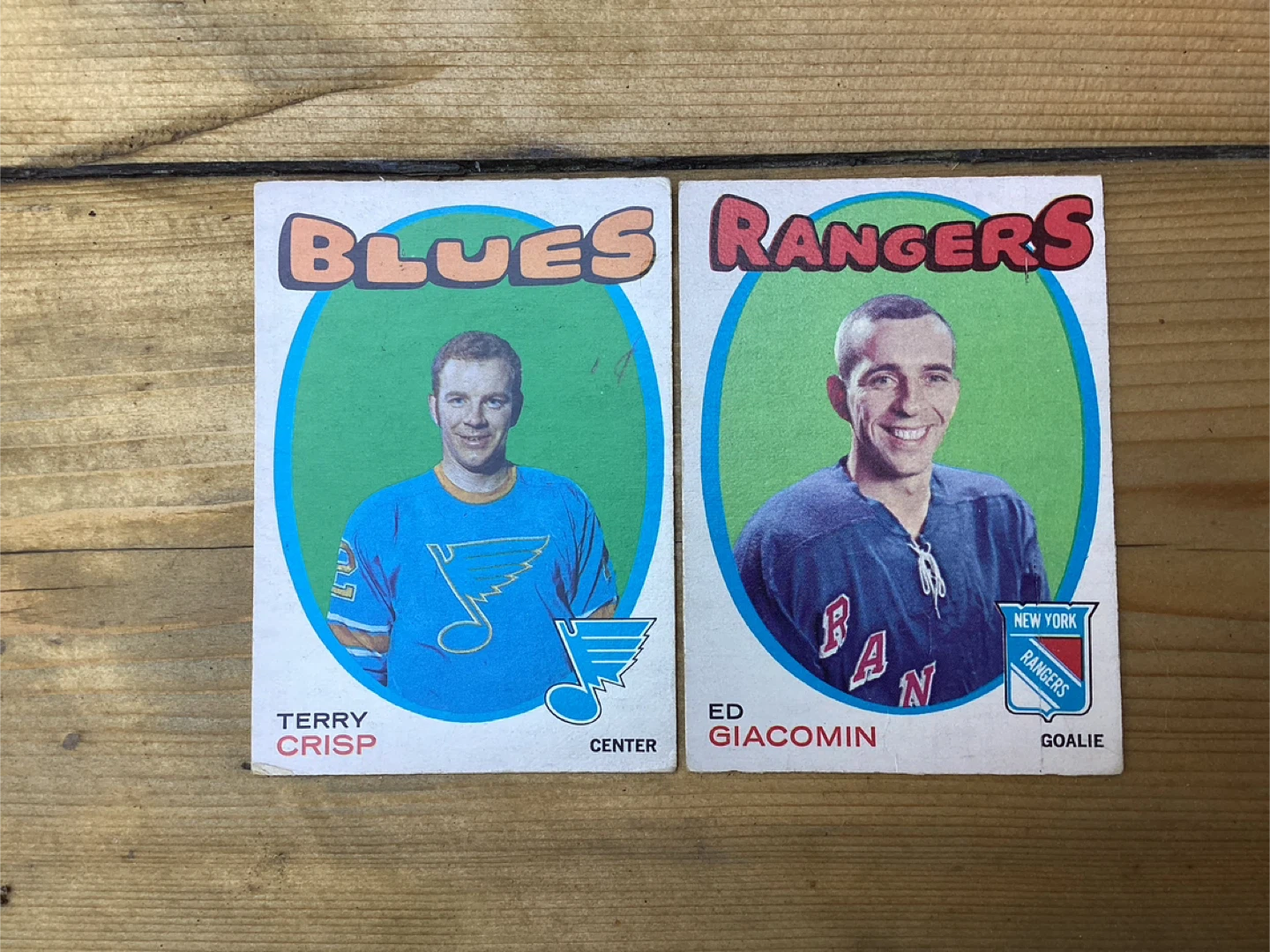 1971-72 OPC ED GIACOMIN #220 & TERRY CRISP #127 Hockey Cards