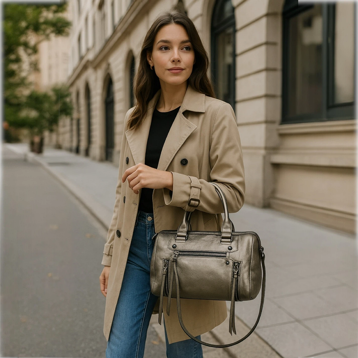 Botkier Logan Leather Boston Bag in Metallic Pewter - photo 5