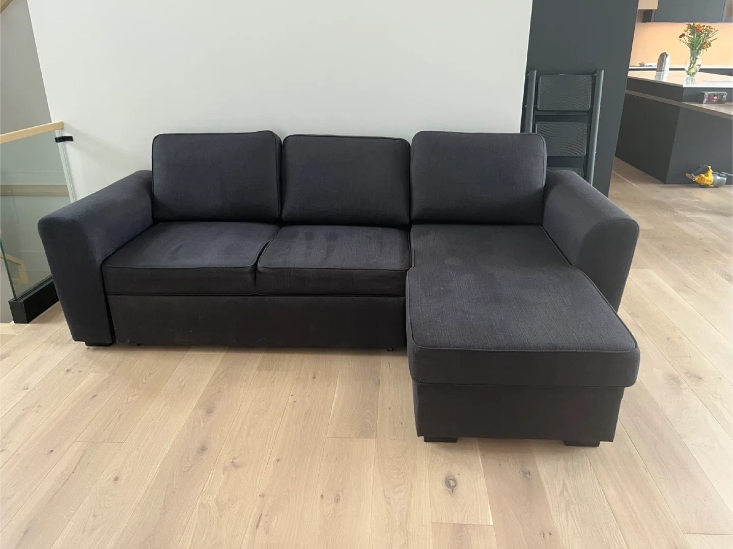 Dark Grey / Blue Sleeper Sectional Sofa