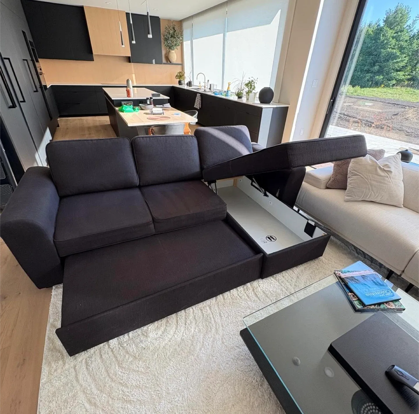 Dark Grey / Blue Sleeper Sectional Sofa image indicator(4)