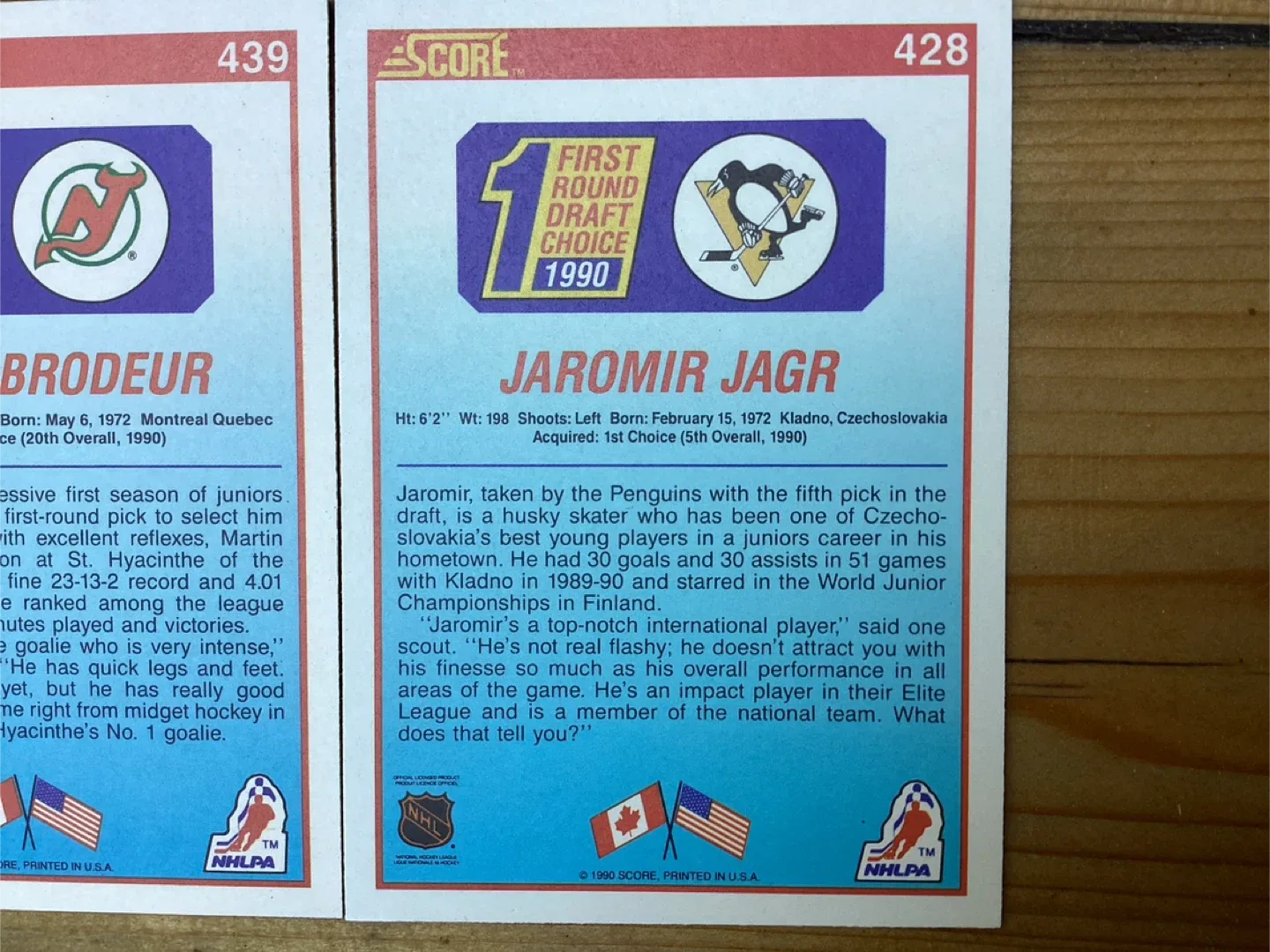 1990-91 Rookie Cards JAROMIR JAGR #428 & MARTIN BRODEUR #439 image indicator(6)
