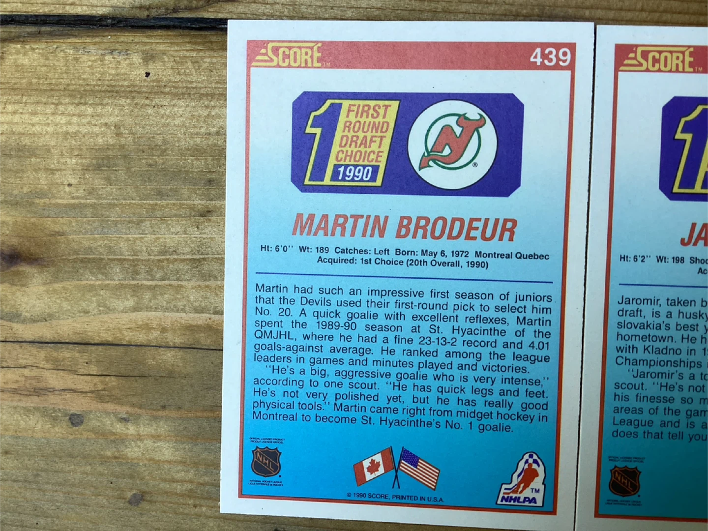 1990-91 Rookie Cards JAROMIR JAGR #428 & MARTIN BRODEUR #439 - photo 5