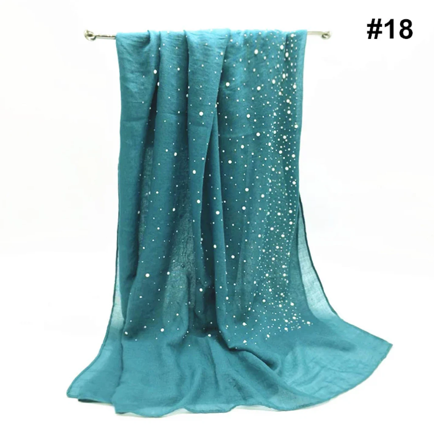 Thin, Teal Hijab/Shawl/Scarf/Dupatta with Sparkly Pearl Details