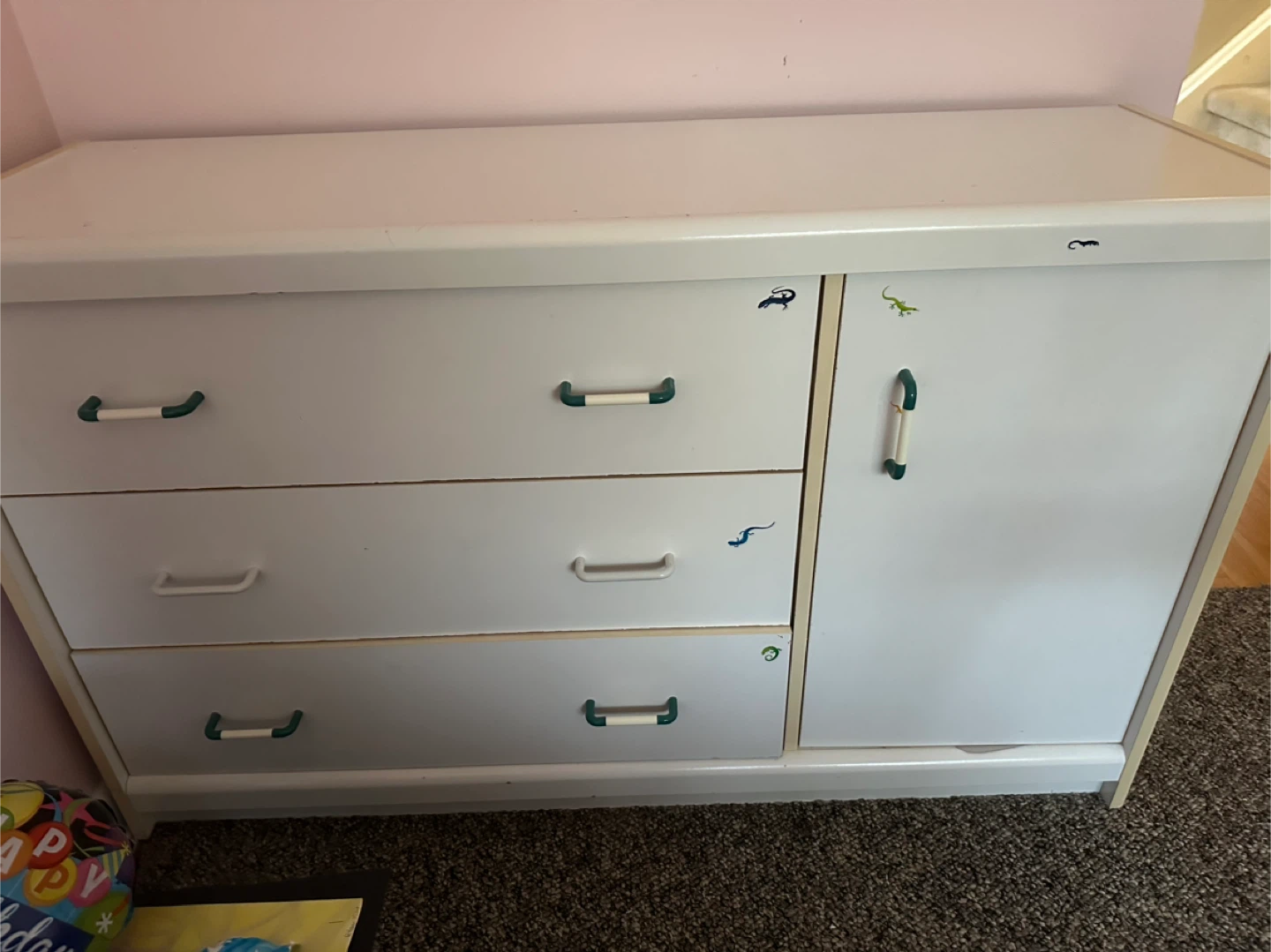 White Dresser with Drawers and Cabinet
