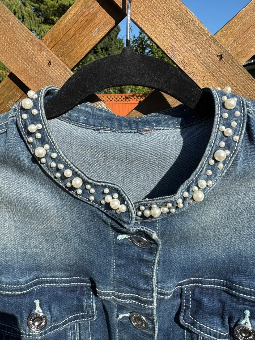 Denim Jacket with Pearl Detail - Size 18 thumbnail