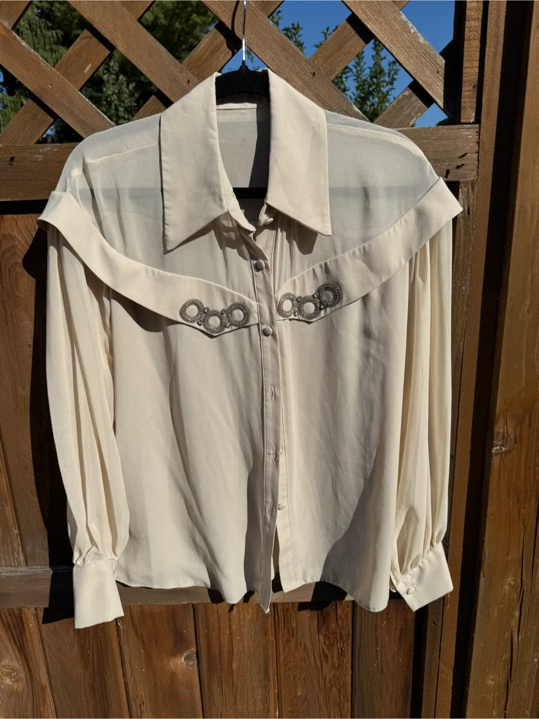 Vintage Cream Blouse with Rhinestone Detail thumbnail