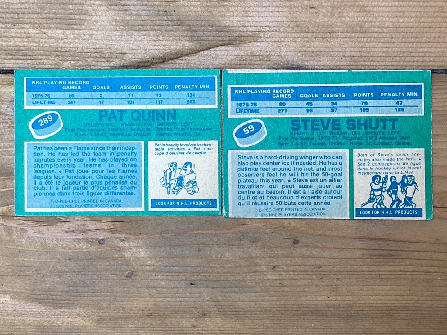 1976-77 OPC PAT QUINN #289 & STEVE SHUTT #59 Cards image indicator(4)
