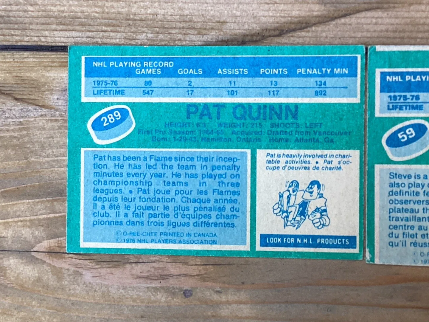 1976-77 OPC PAT QUINN #289 & STEVE SHUTT #59 Cards image indicator(5)