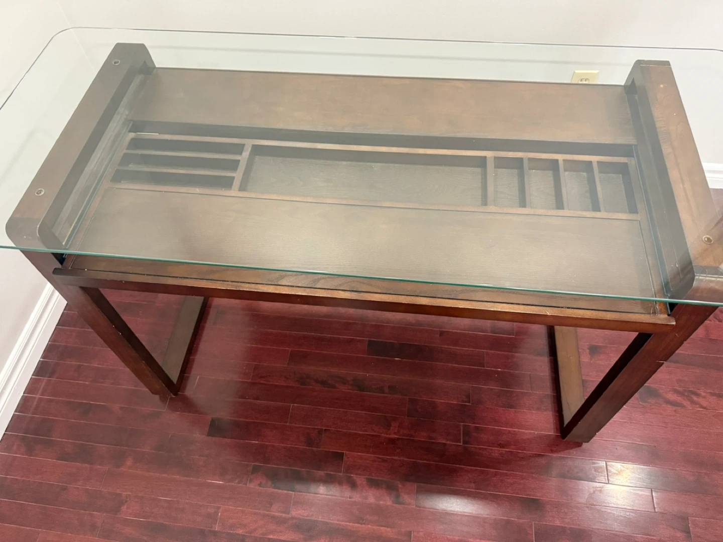 Glass Top Desk with Wood Frame - photo 4