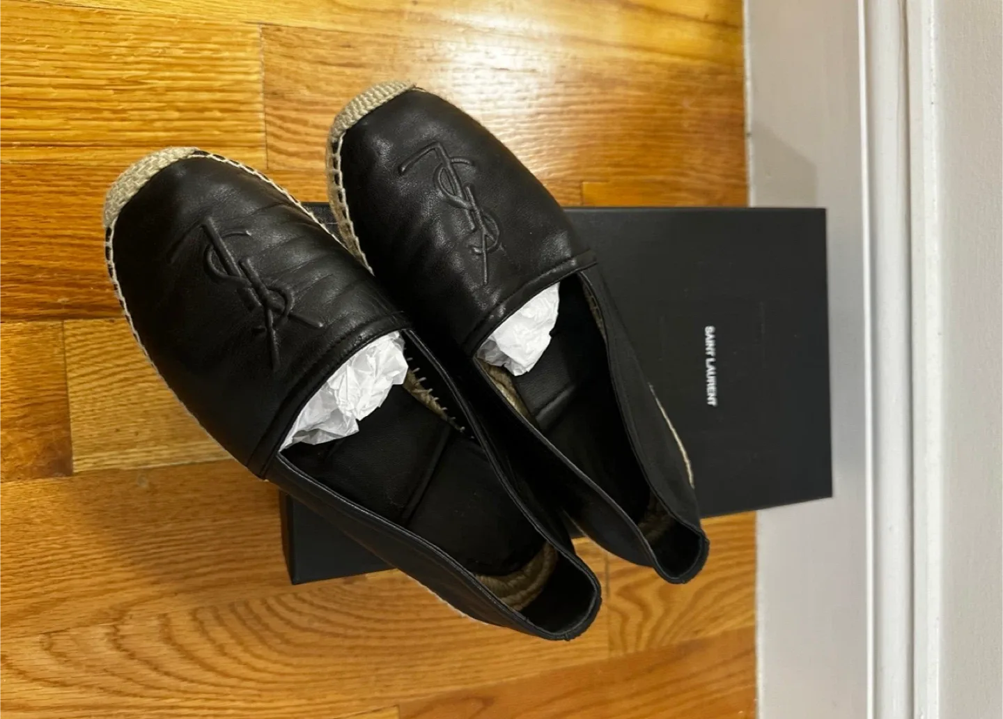 Saint Laurent YSL Black Leather Espadrilles Size 37 image indicator(4)