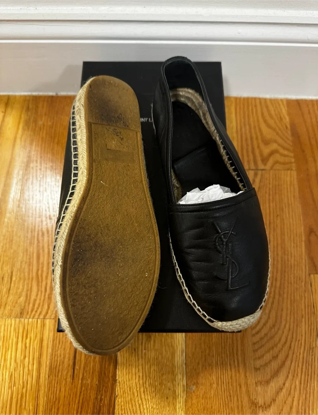Saint Laurent YSL Black Leather Espadrilles Size 37 image indicator(2)