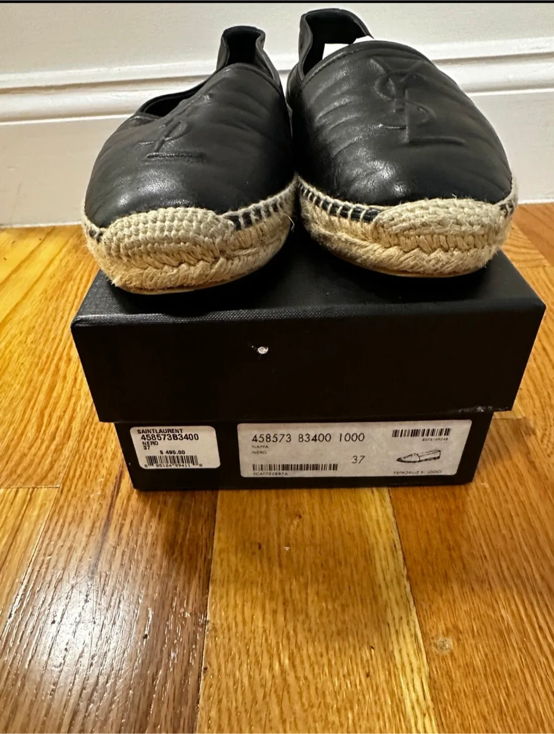 Saint Laurent YSL Black Leather Espadrilles Size 37 image indicator(3)