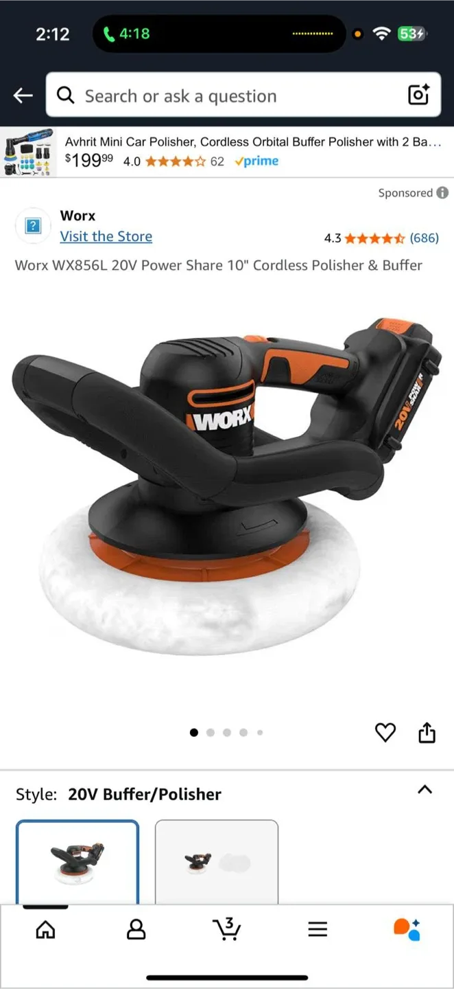 Worx WX856L 20V Cordless Polisher/Buffer w/ Accessories thumbnail