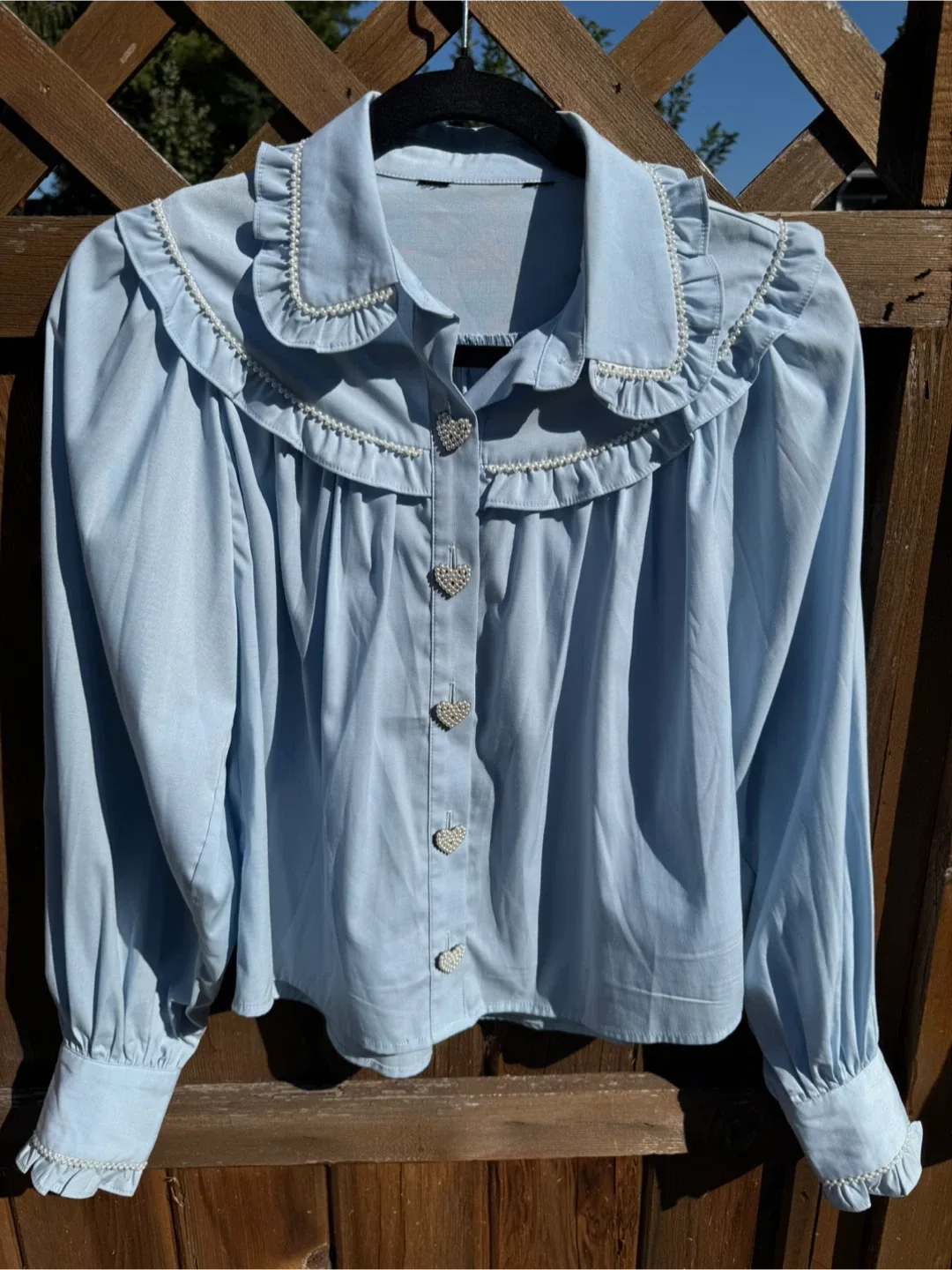 Light Blue Blouse with Pearl Detail thumbnail