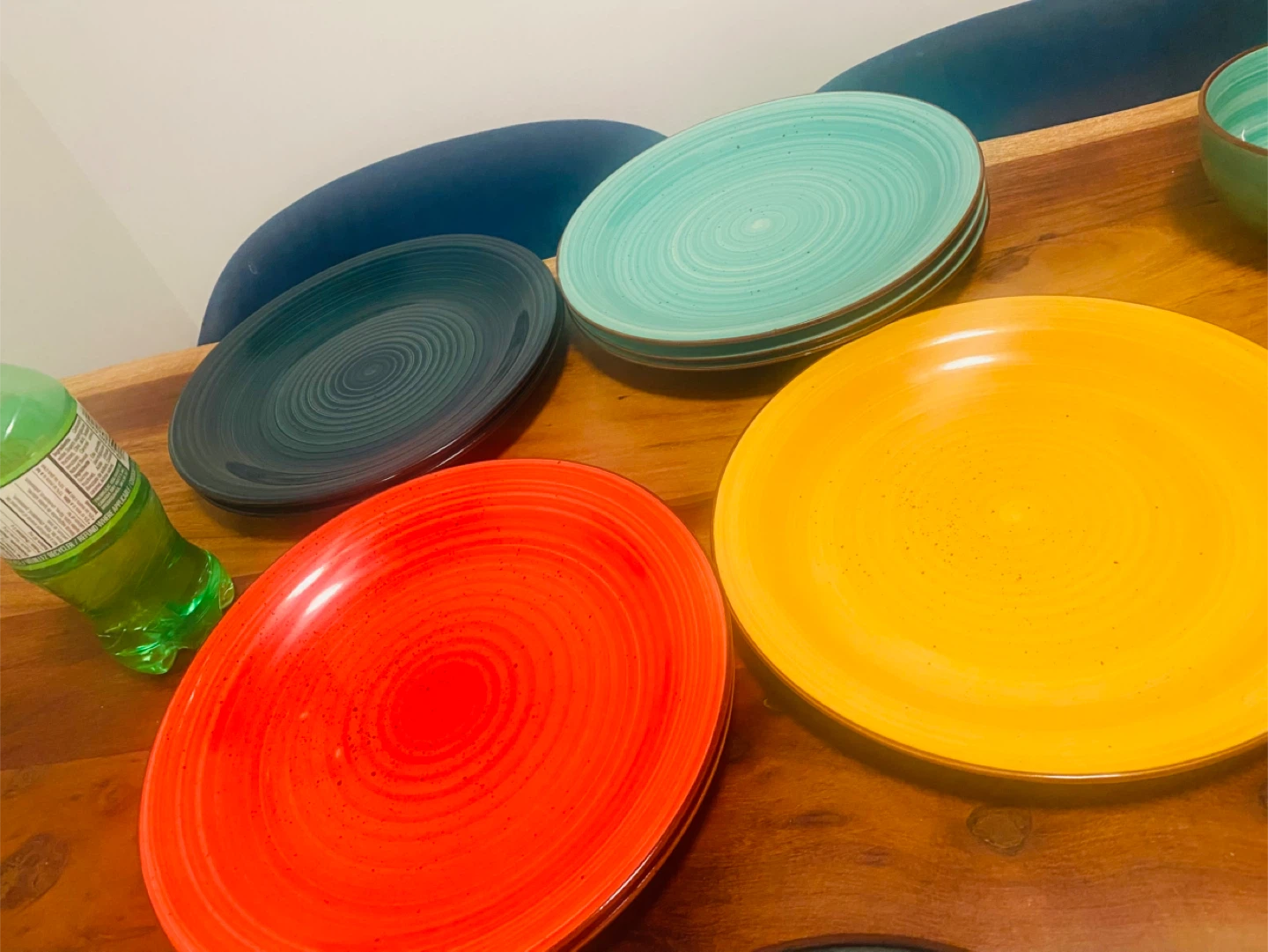Colorful Ceramic Plates & Bowls Set - Used