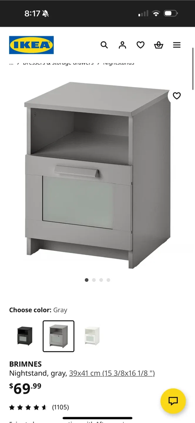 IKEA Brimnes Gray Nightstand thumbnail