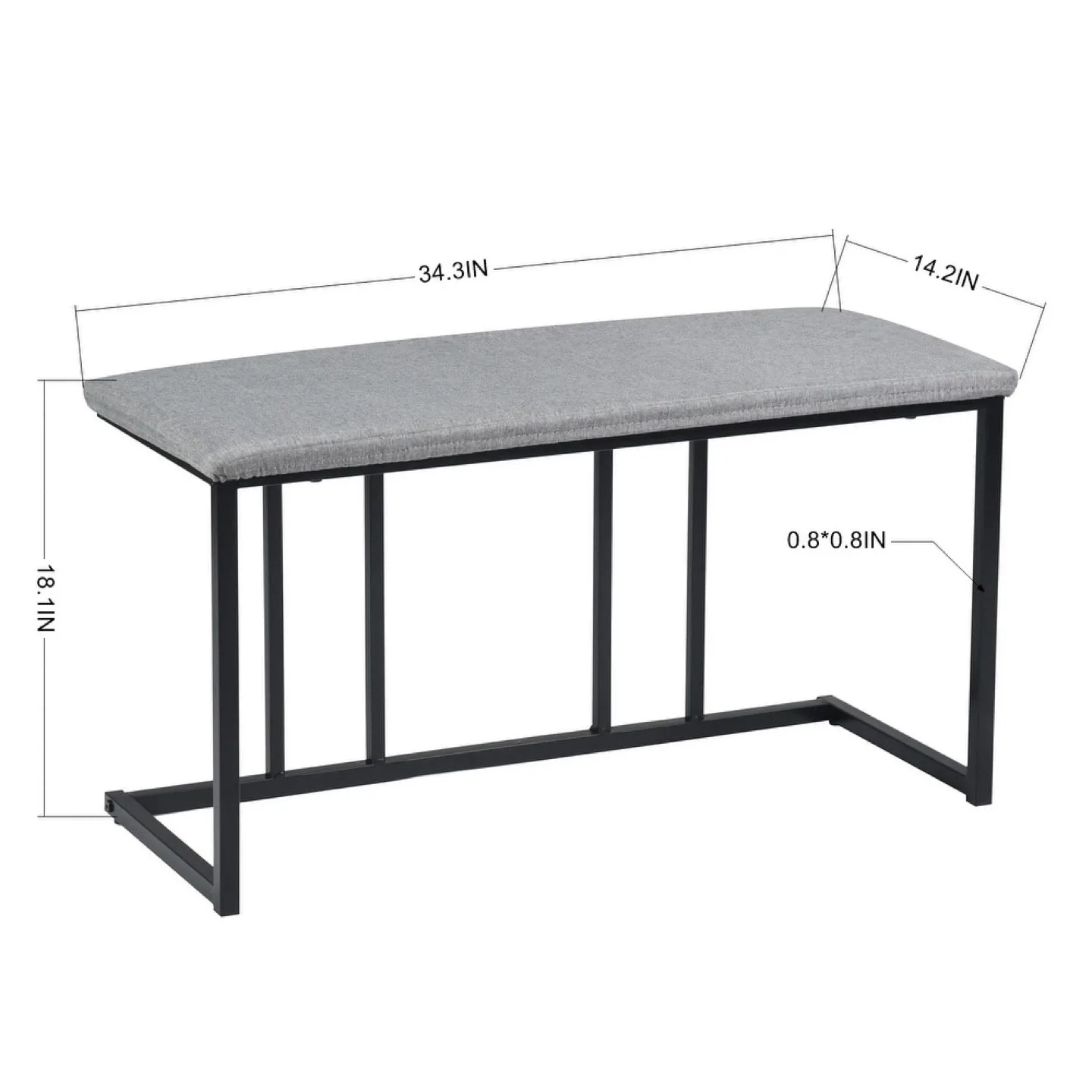 Upholstered Grey Bench, 34.3 x 14.2 x 18.1 inches thumbnail
