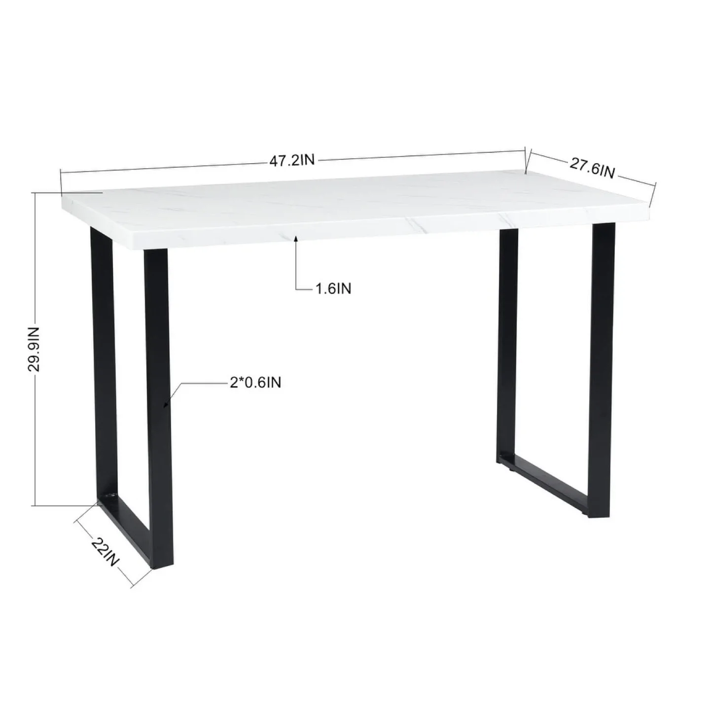 White Marble looking top Dining Table 47.2 x 27.6 inches thumbnail