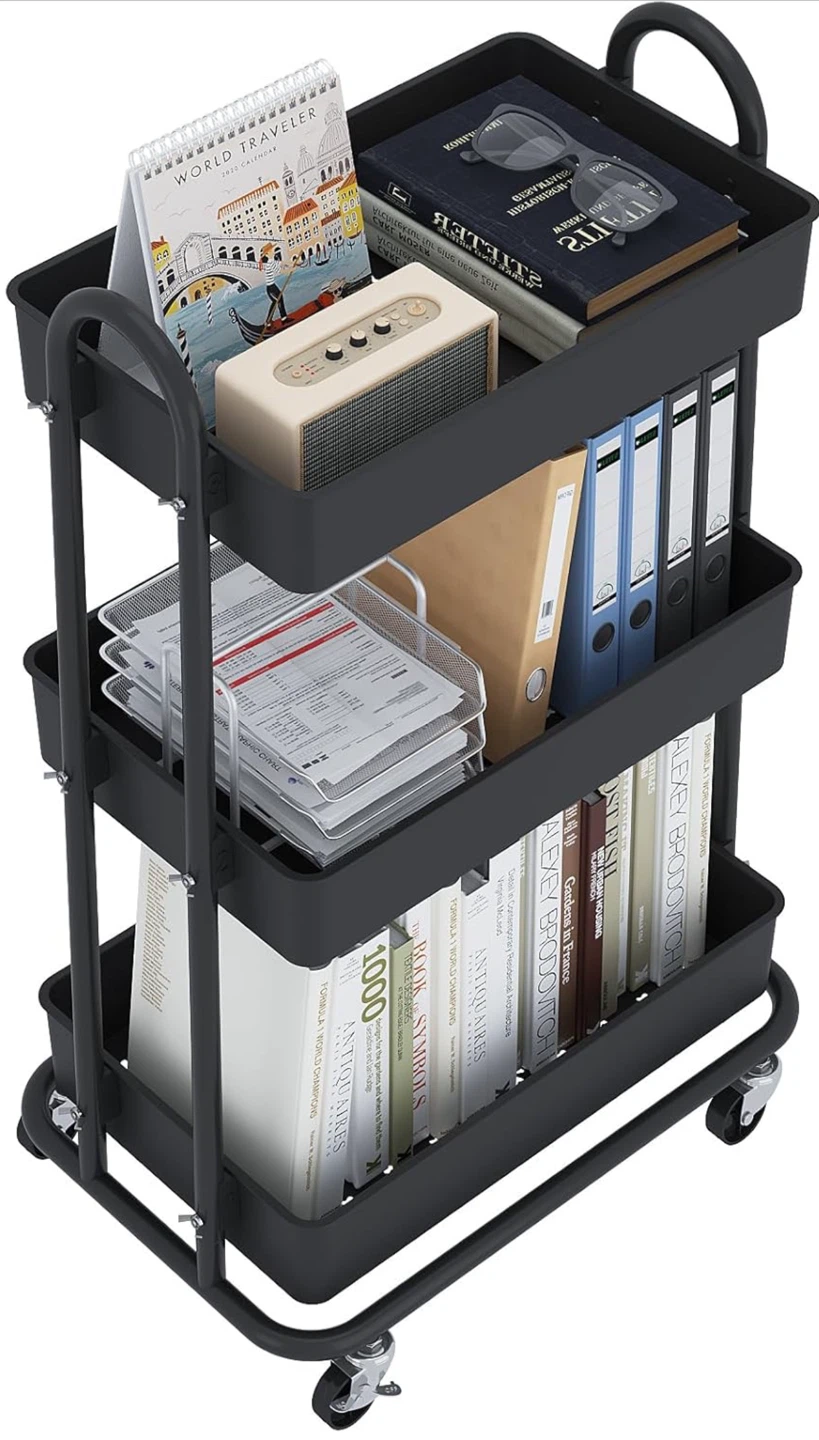 Black 3-Tier Rolling Utility Cart