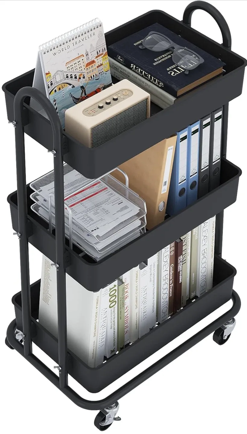 Black 3-Tier Rolling Utility Cart thumbnail
