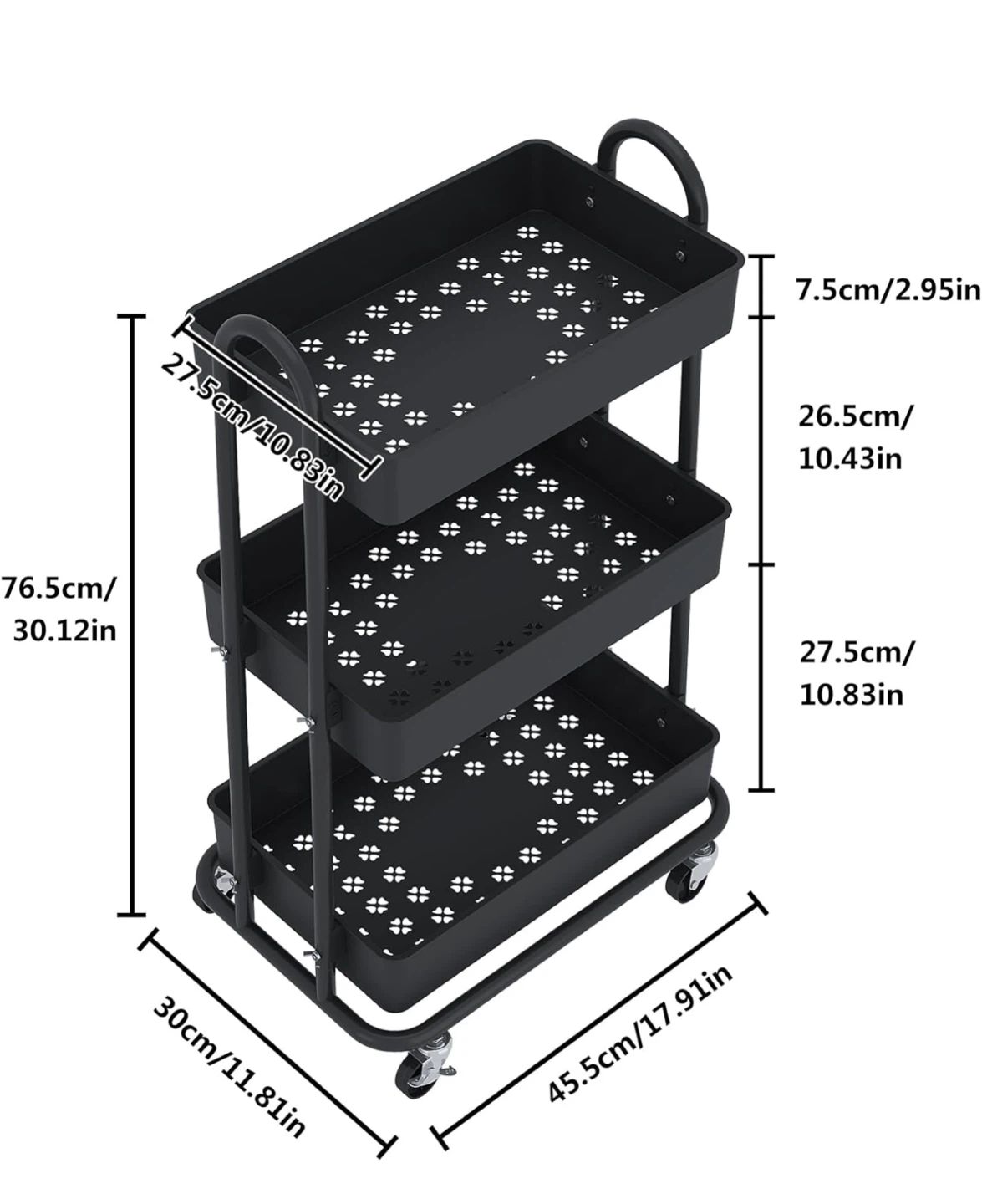 Black 3-Tier Rolling Utility Cart - photo 3