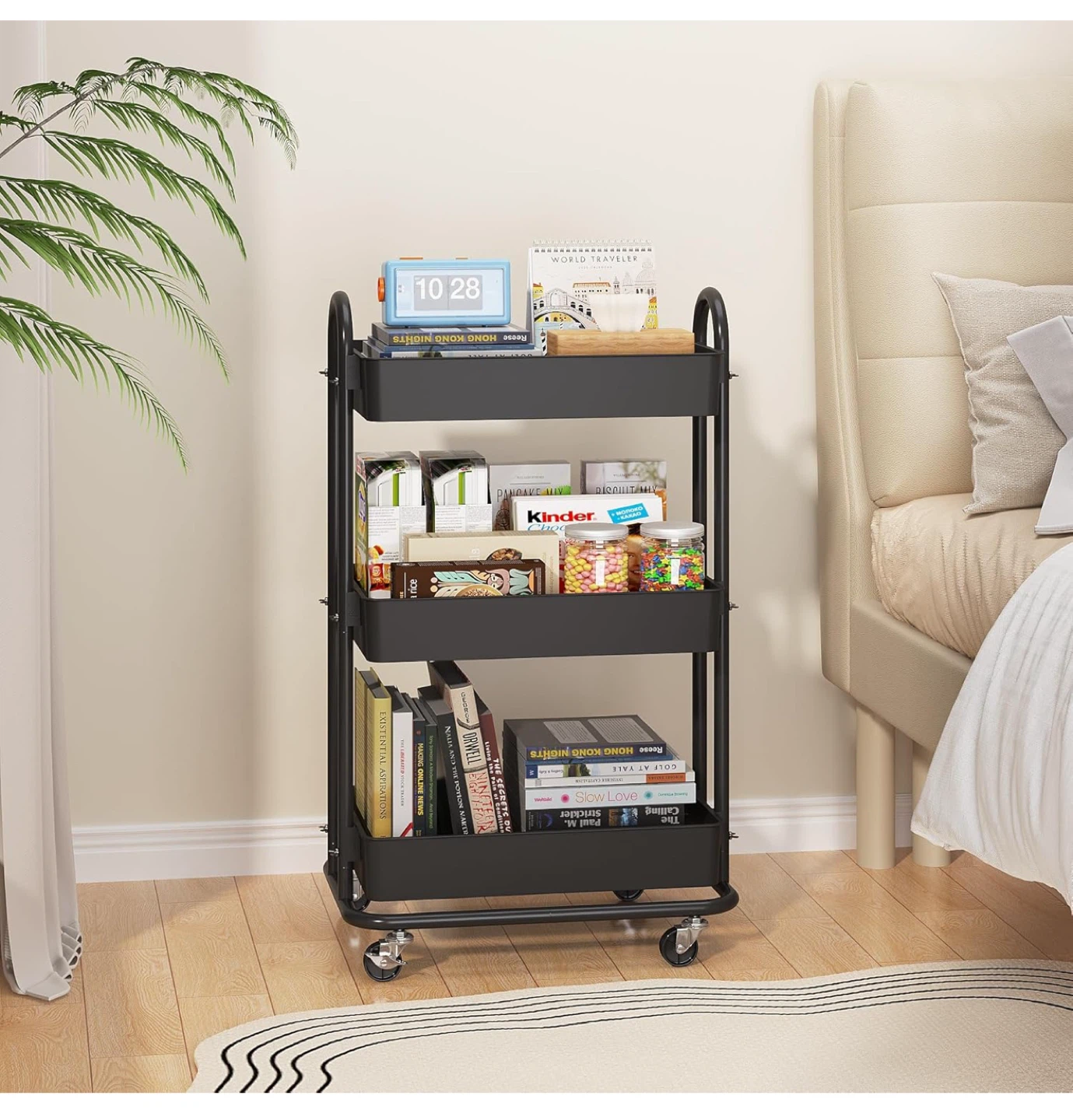 Black 3-Tier Rolling Utility Cart - photo 2