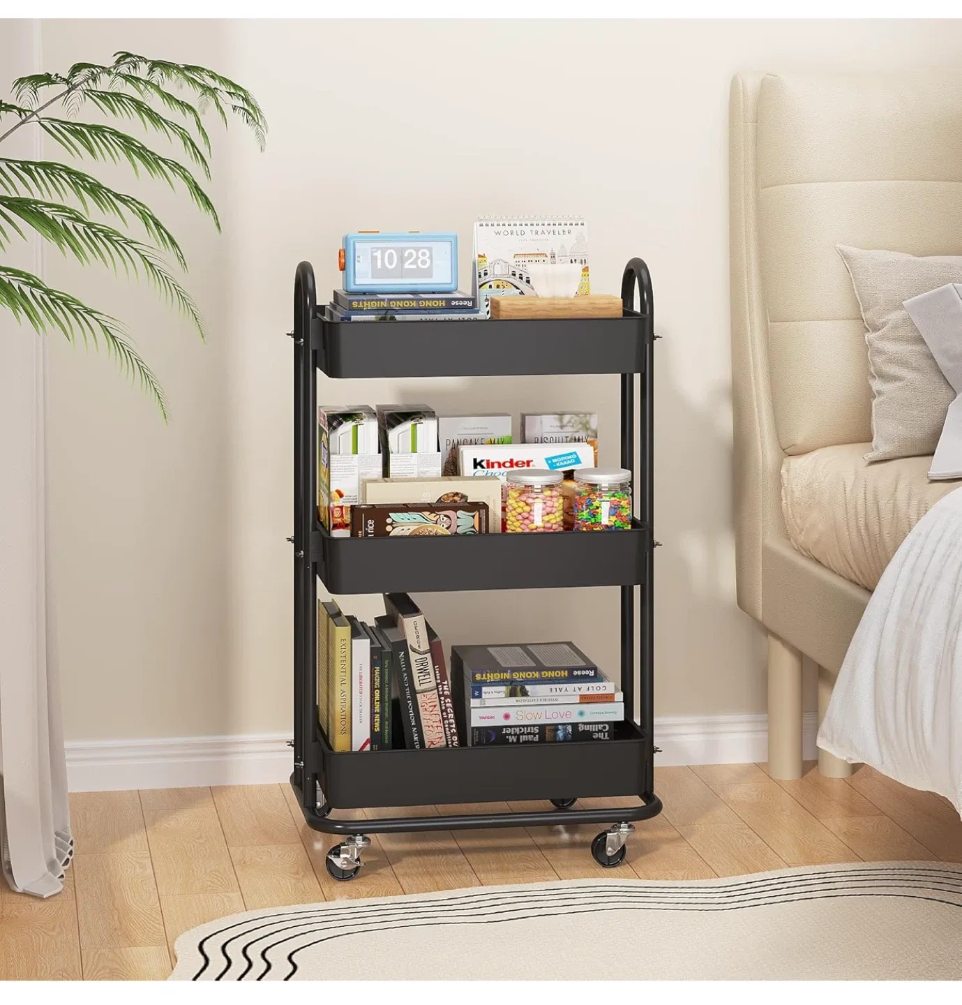 Black 3-Tier Rolling Utility Cart image indicator(2)