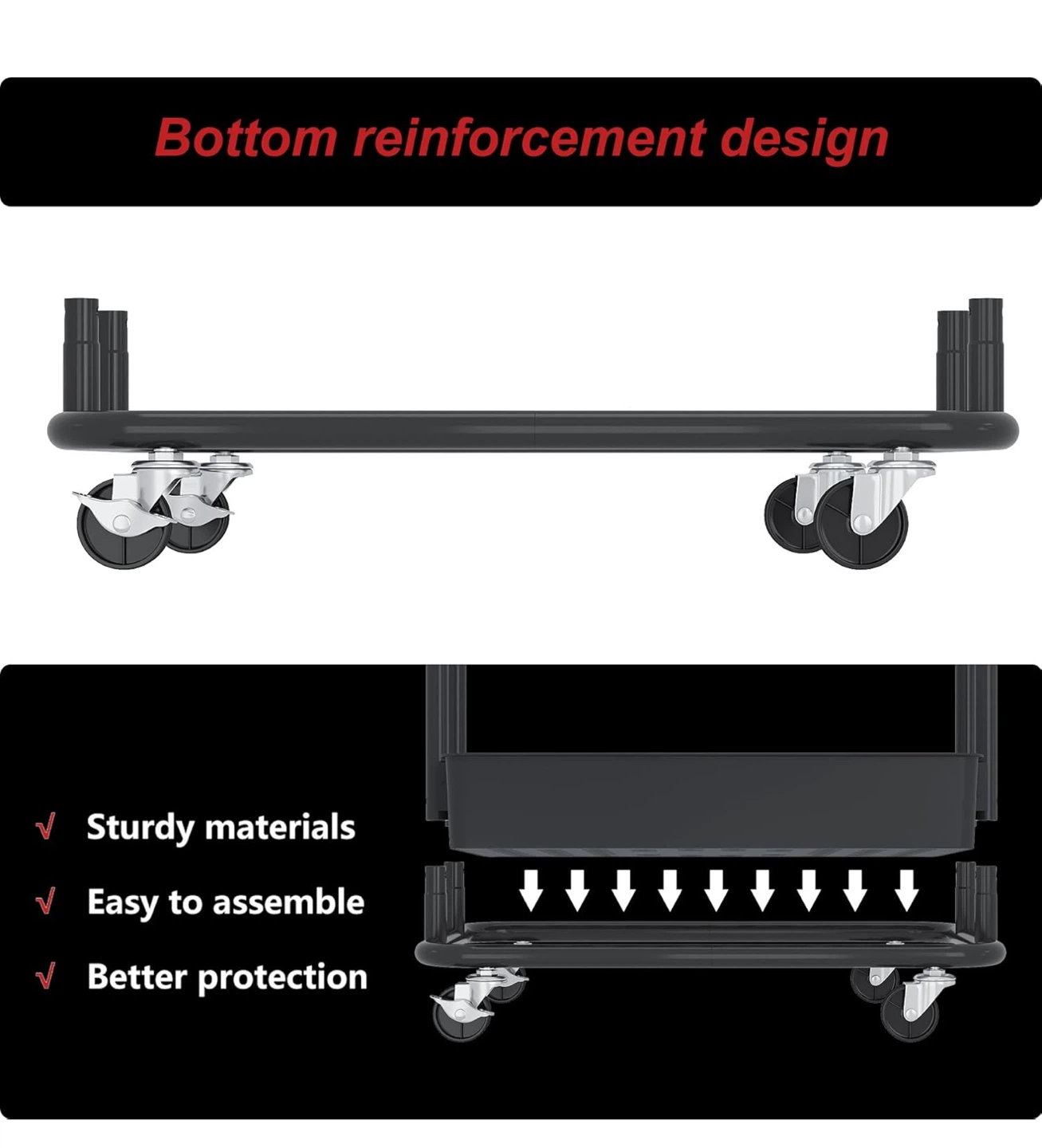 Black 3-Tier Rolling Utility Cart - photo 5