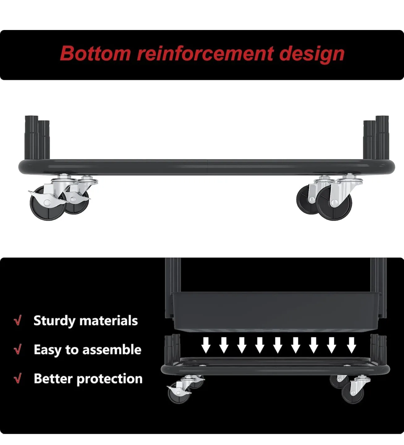 Black 3-Tier Rolling Utility Cart image indicator(5)