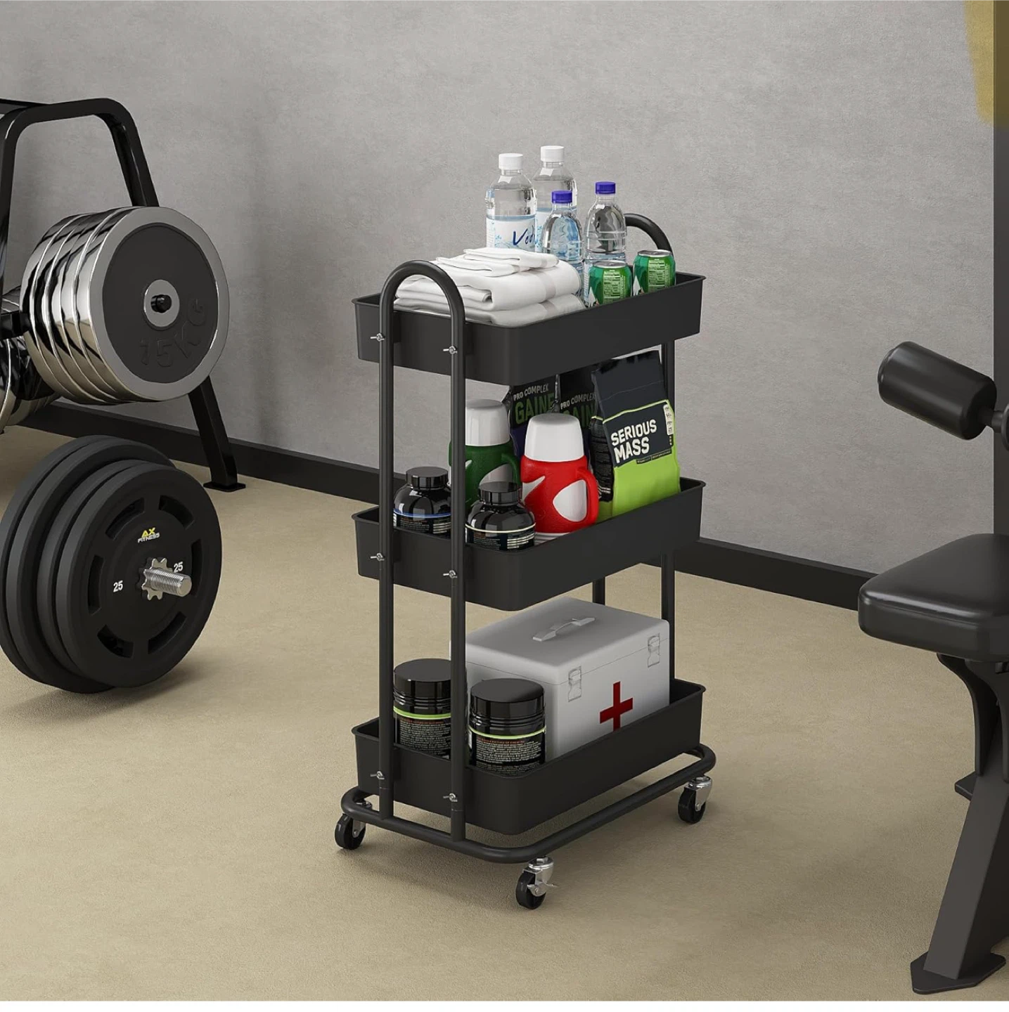 Black 3-Tier Rolling Utility Cart - photo 4