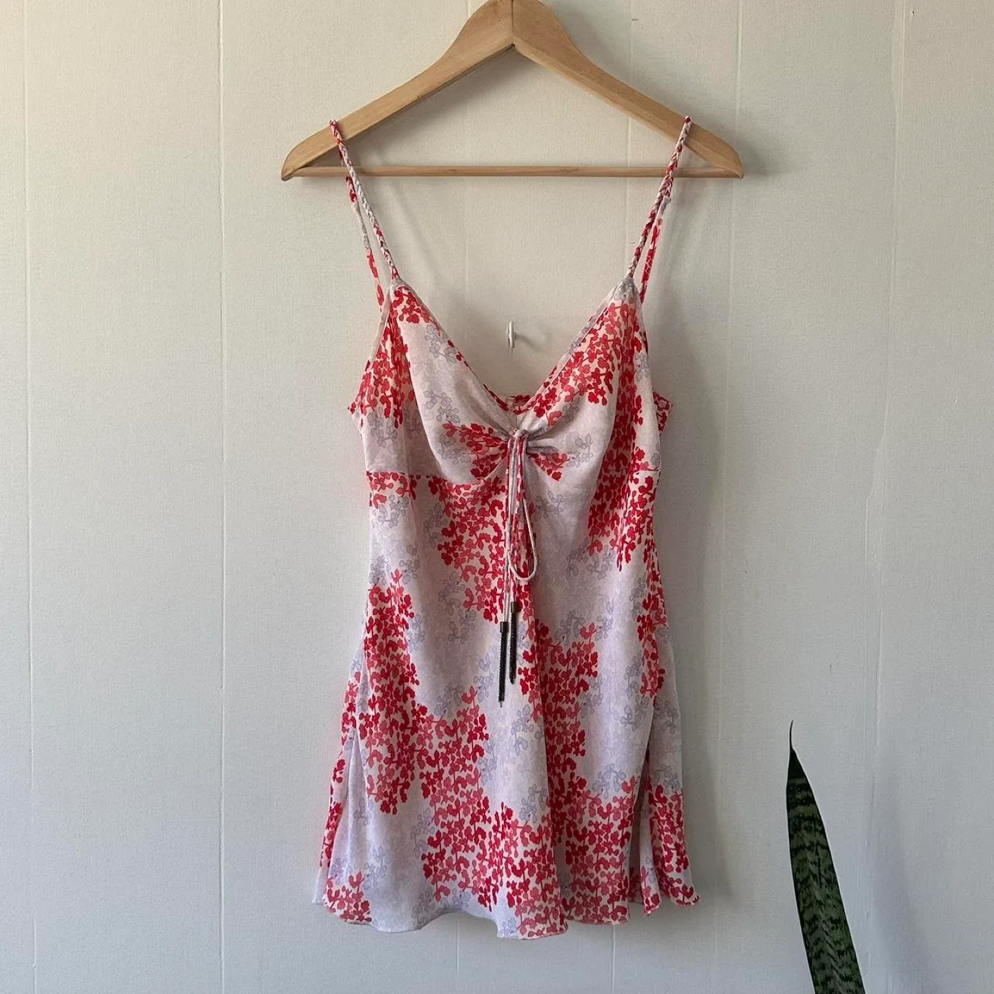 Red and white floral v-neck cami top