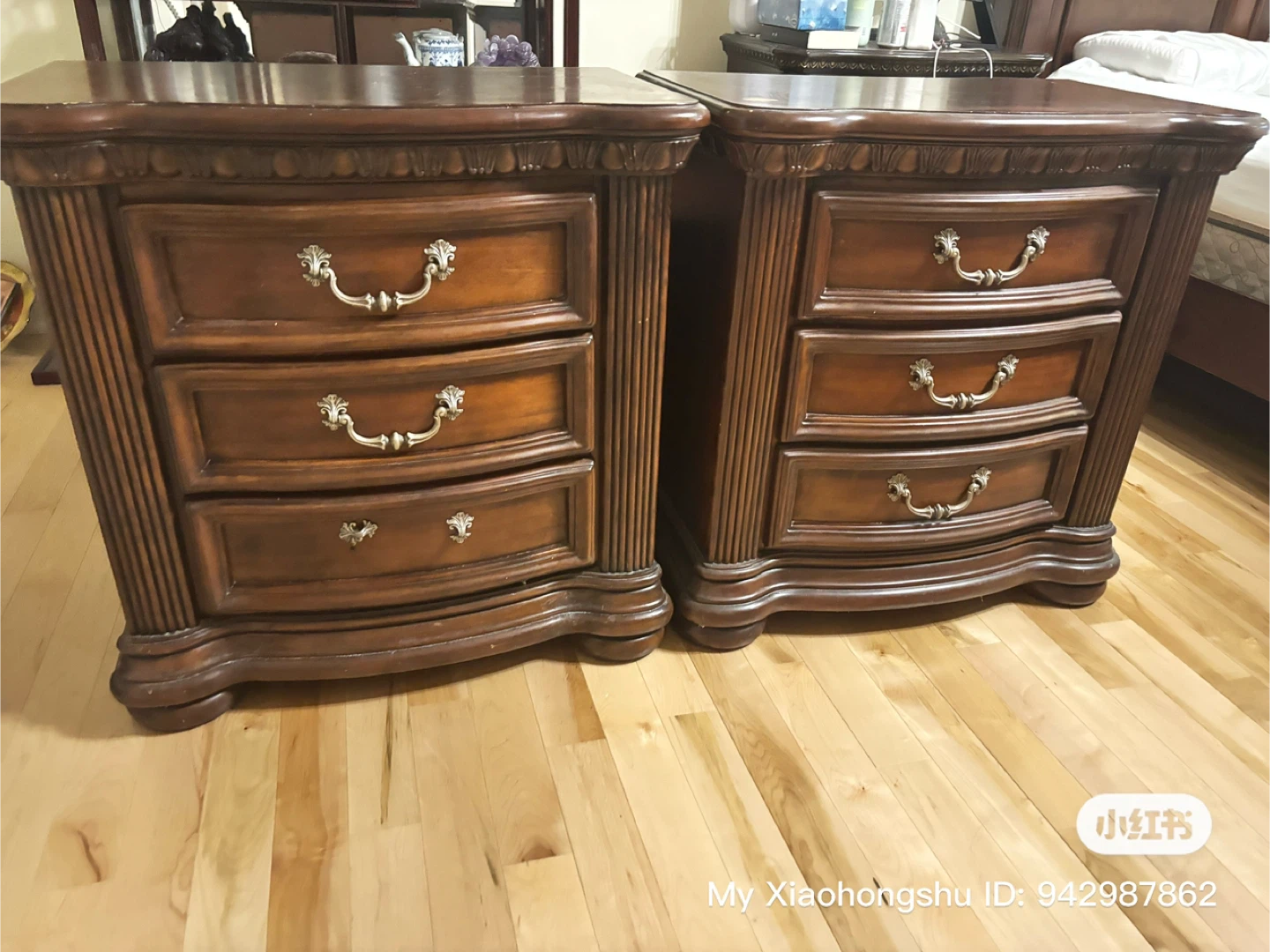 Wooden 3-Drawer Nightstands - Pair