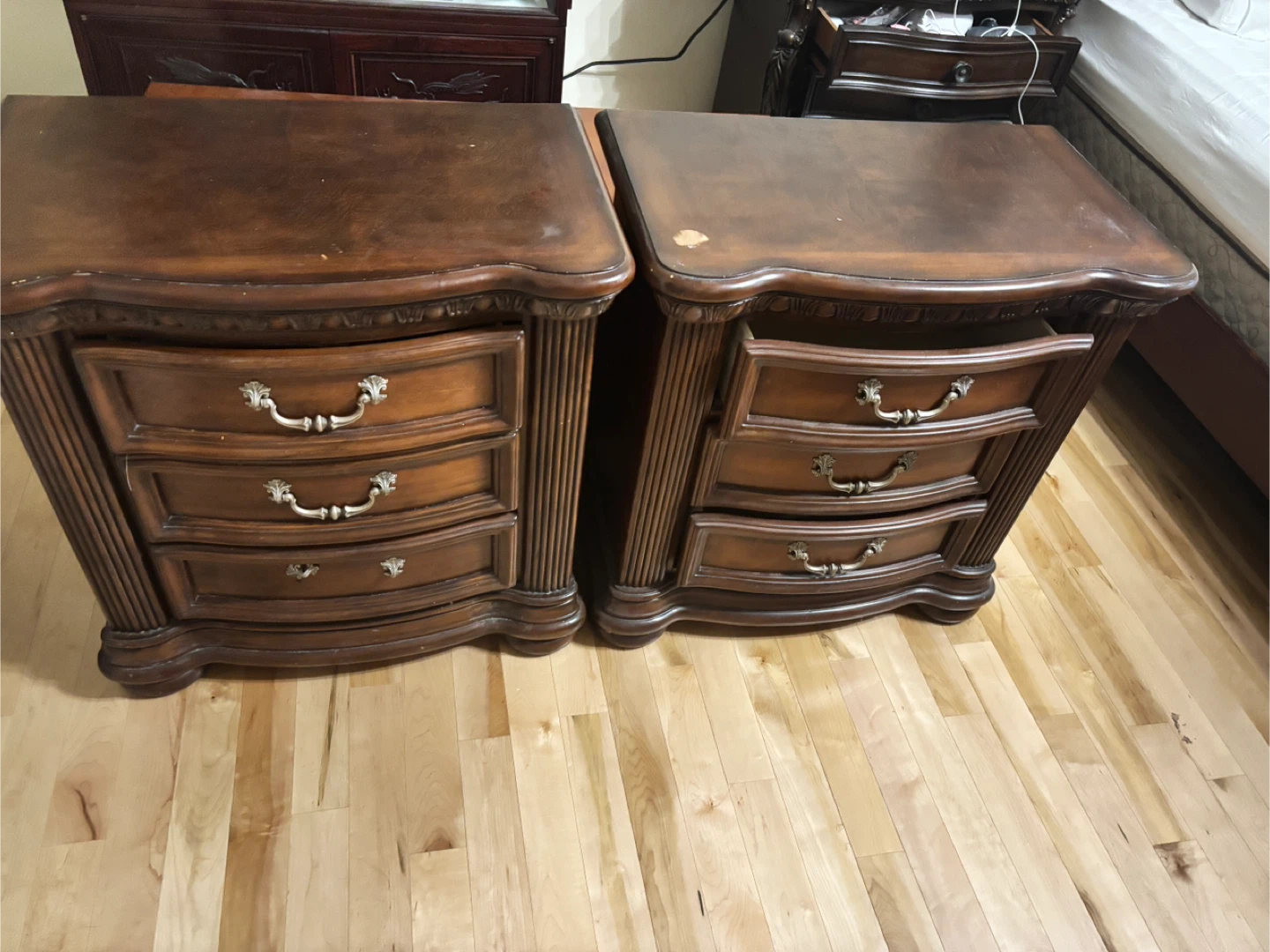 Wooden 3-Drawer Nightstands - Pair - photo 3